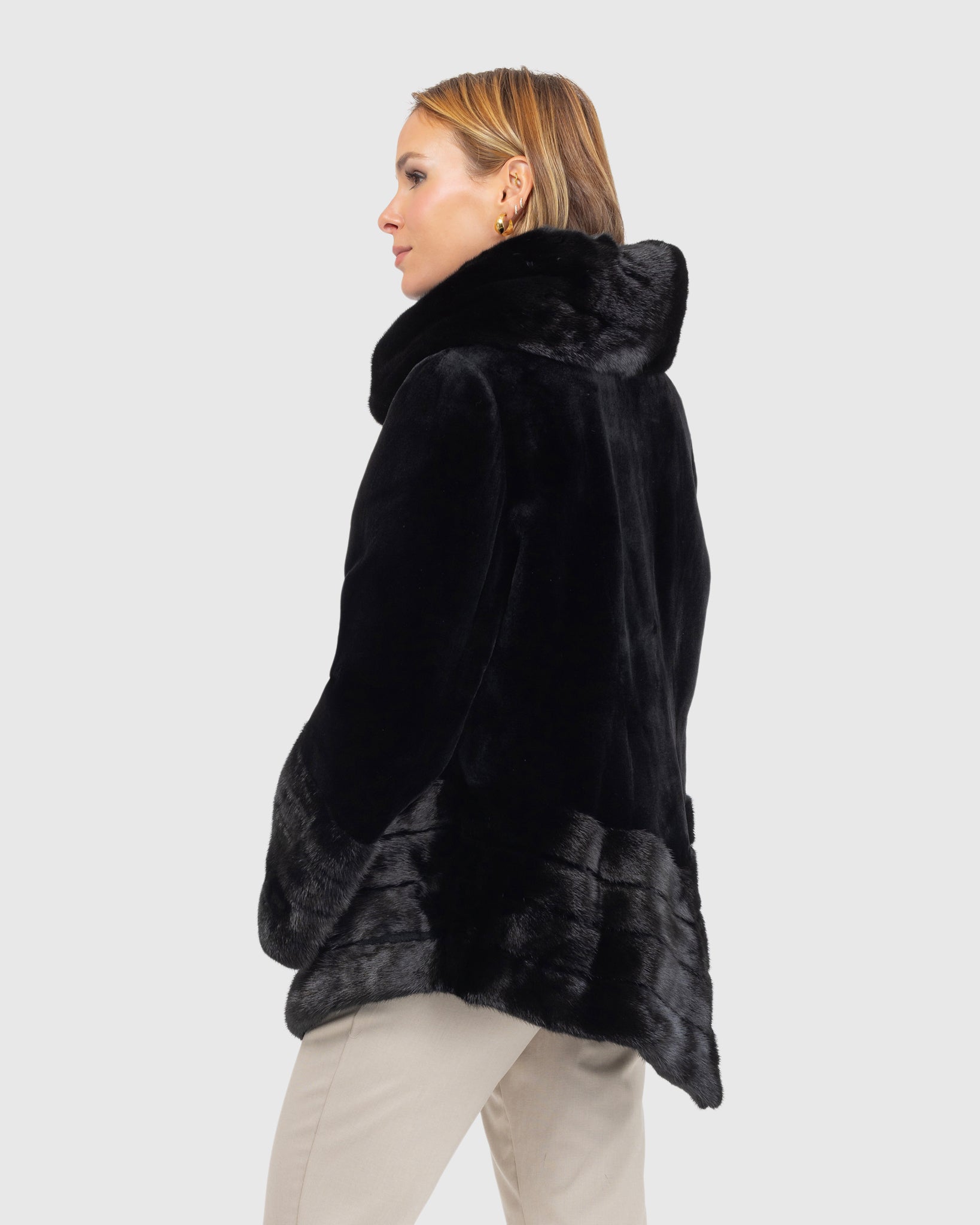 Sheared Mink Jacket, Reversible to Taffeta, Long Hair Mink Collar, Cuffs and Bottom