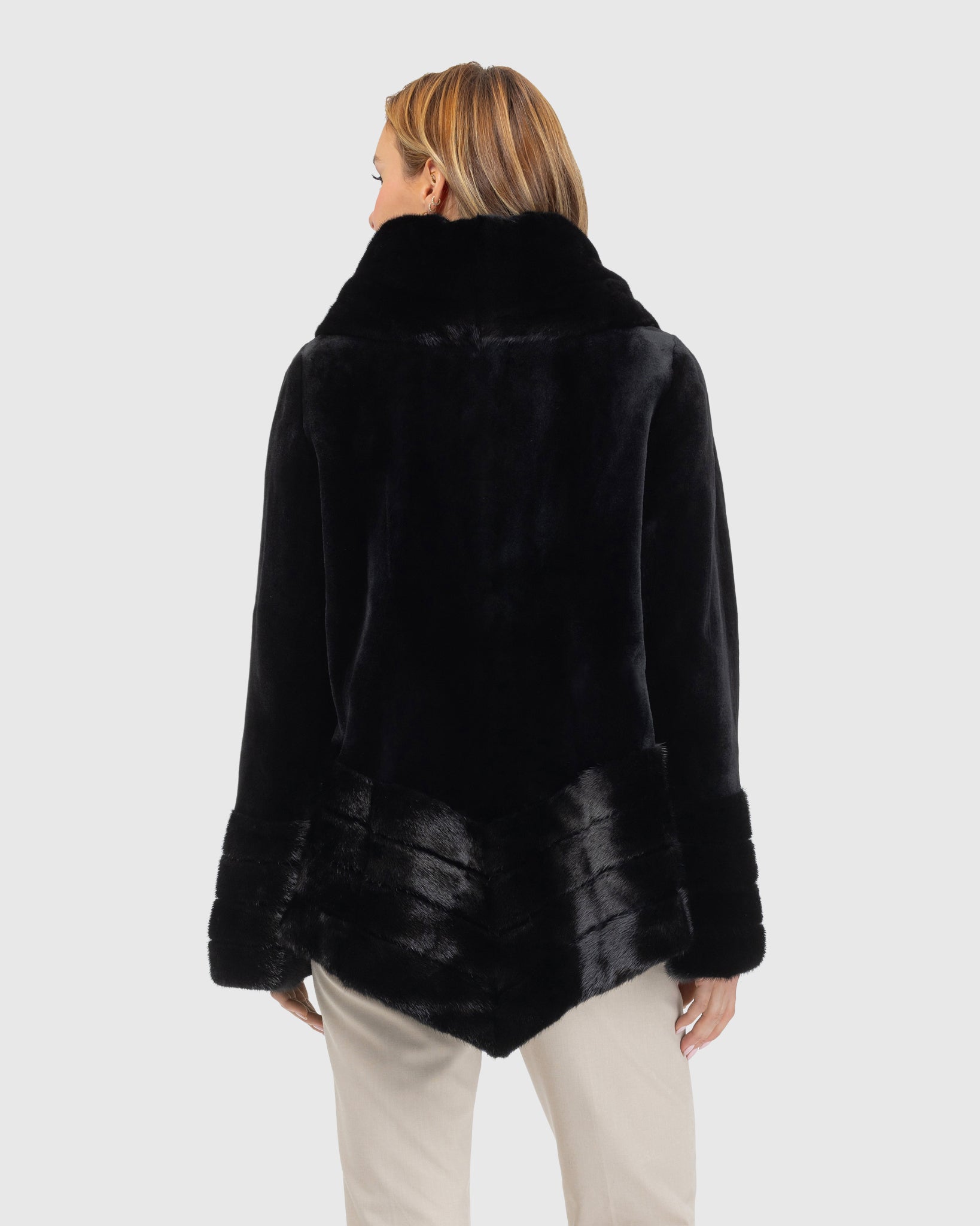 Sheared Mink Jacket, Reversible to Taffeta, Long Hair Mink Collar, Cuffs and Bottom