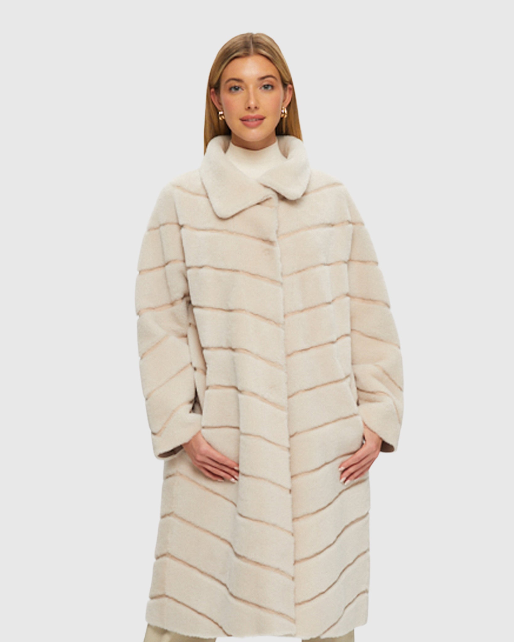 Reversible Merino Shearling Lamb Chevron Short Coat