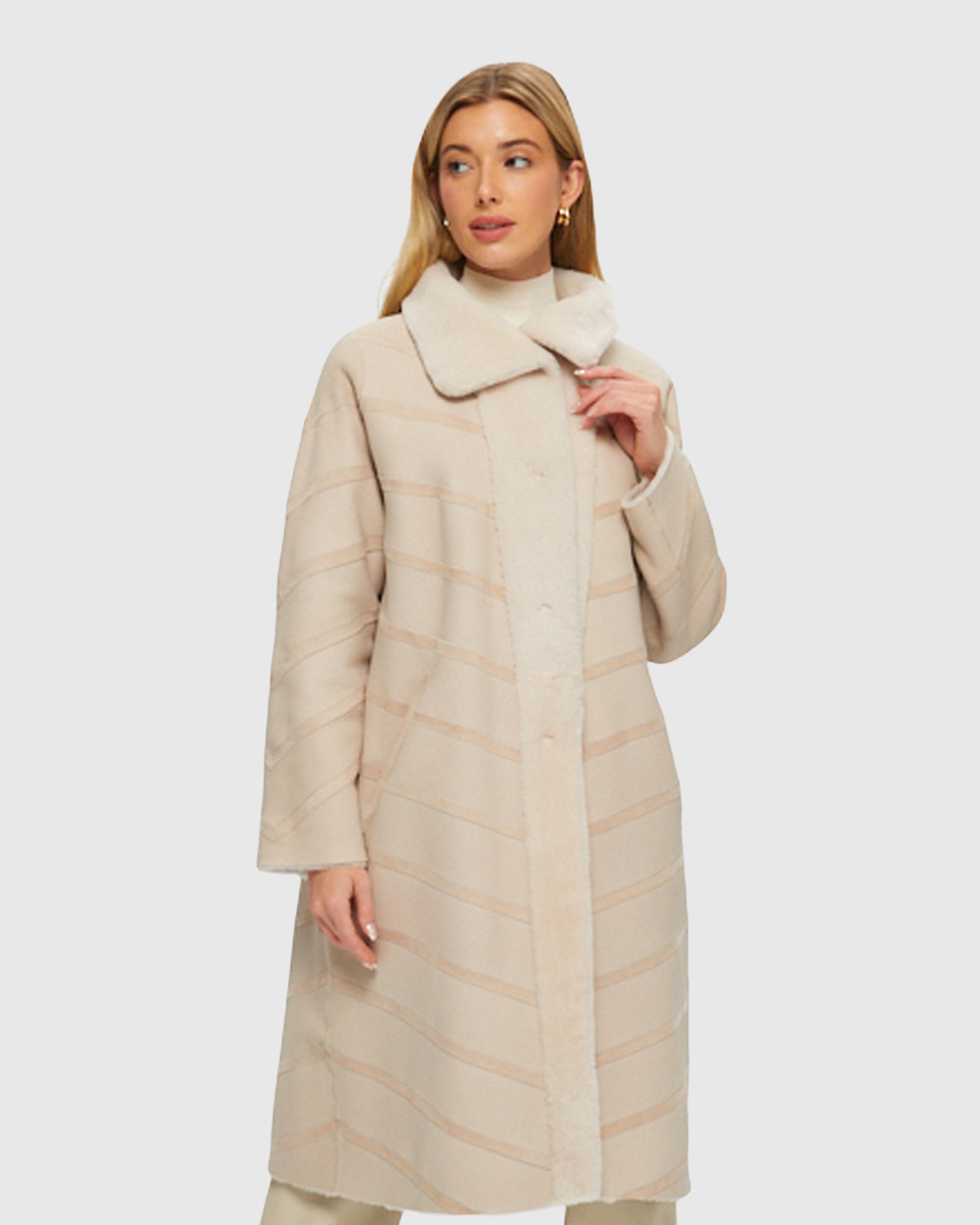 Reversible Merino Shearling Lamb Chevron Short Coat