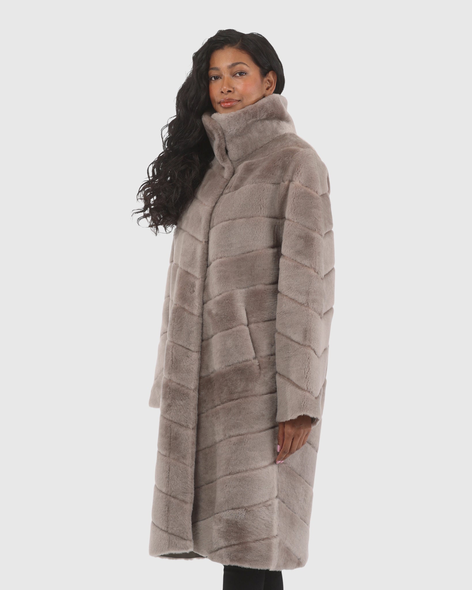 Reversible Merino Shearling Lamb Chevron Short Coat