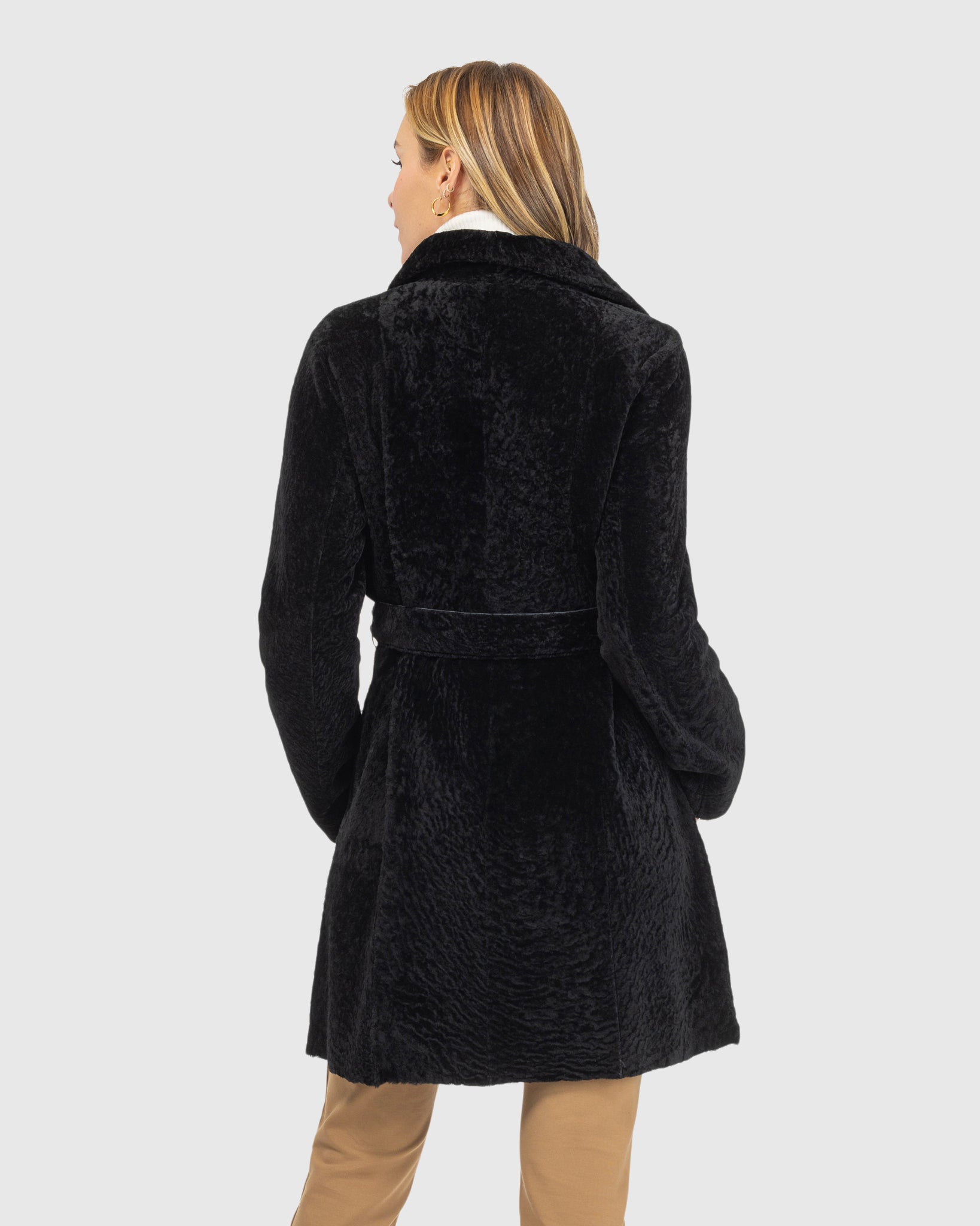 Textured Shearling Lamb Reversible Stroller, Belt