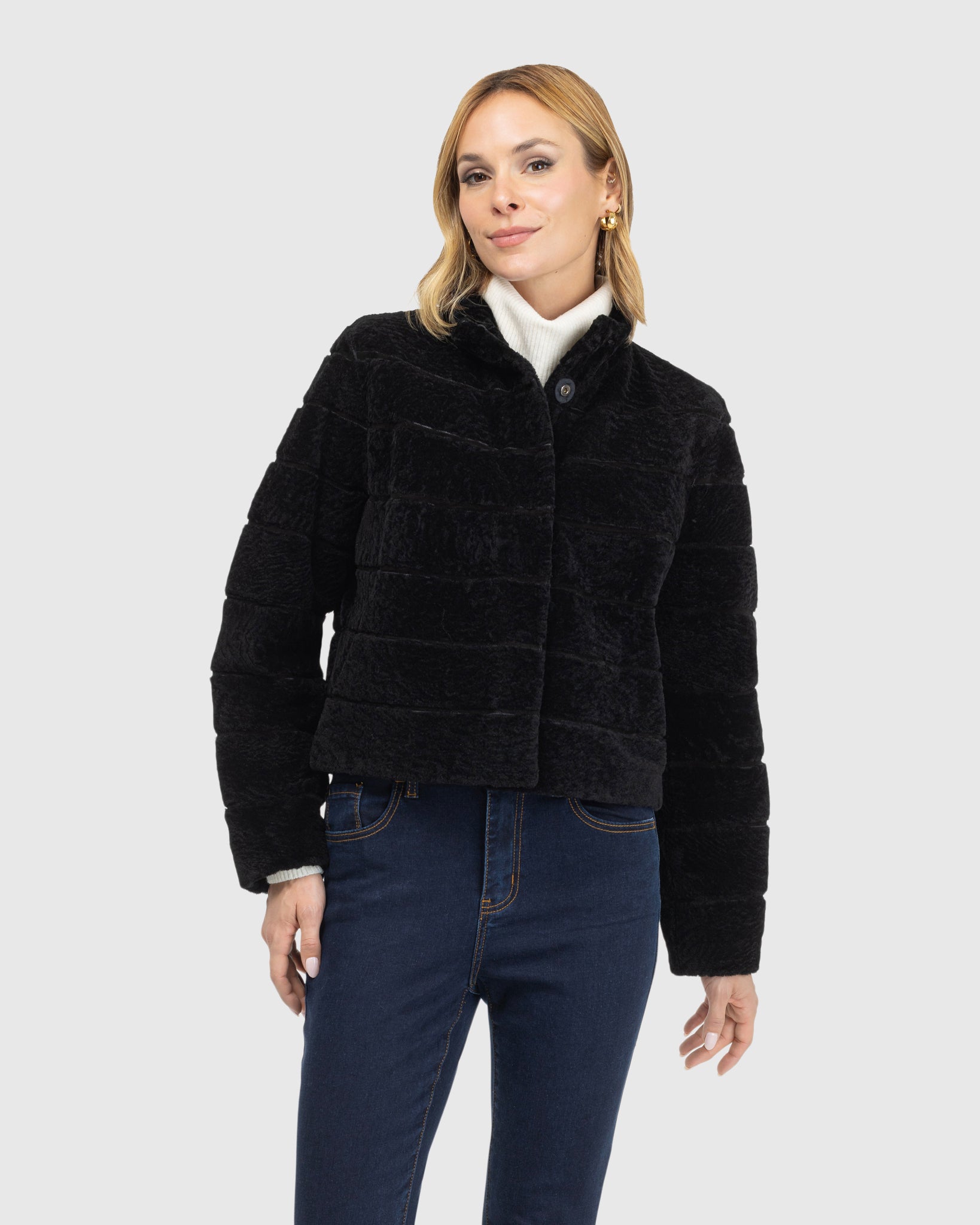 Reversible Textured Shearling Lamb Jacket