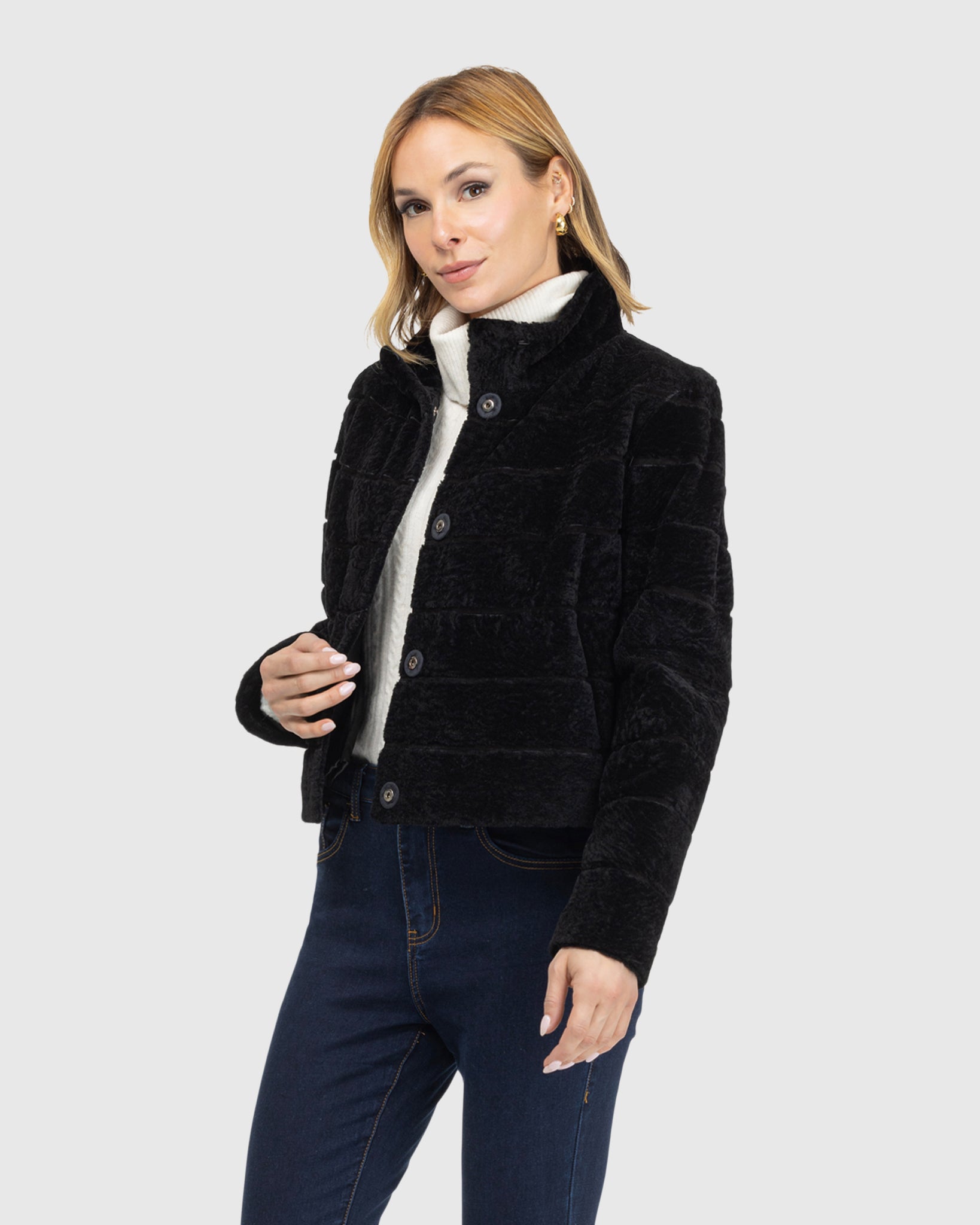 Reversible Textured Shearling Lamb Jacket