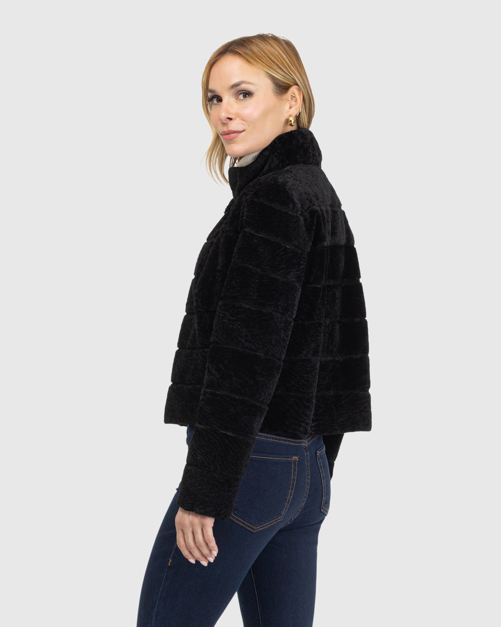 Reversible Textured Shearling Lamb Jacket