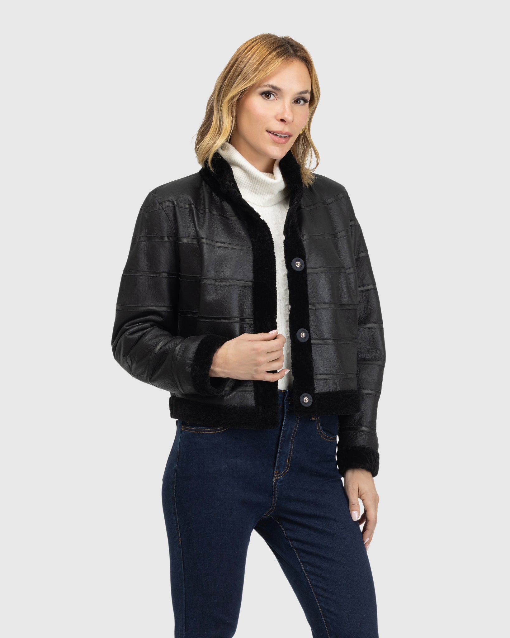 Reversible Textured Shearling Lamb Jacket