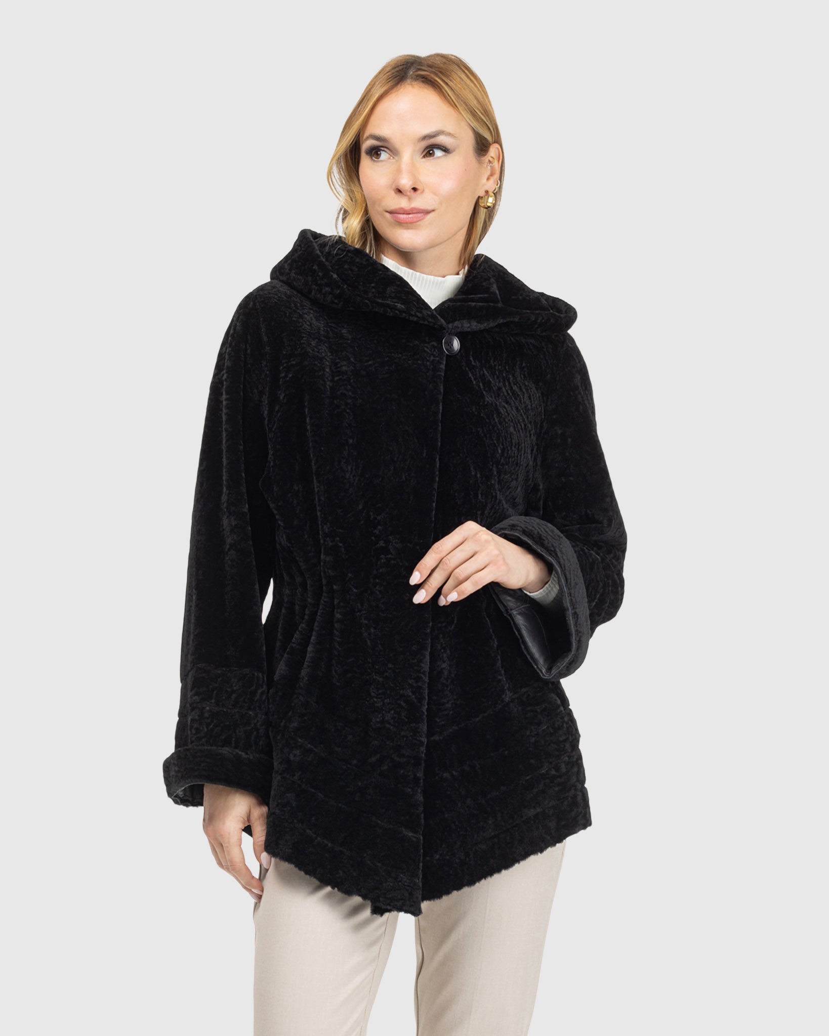 Reversible Textured Shearling Lamb Jacket