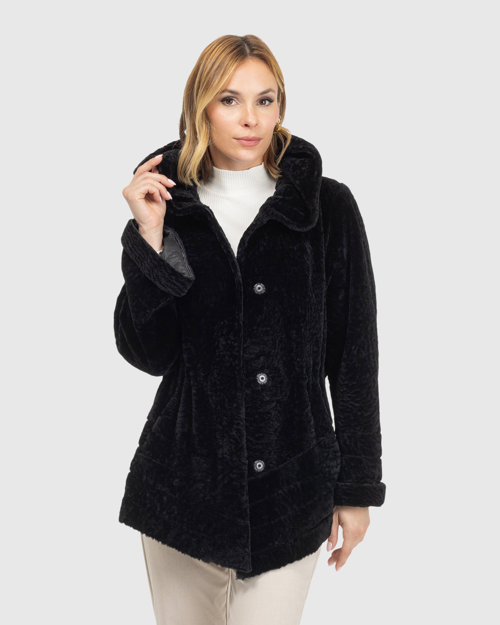 Reversible Textured Shearling Lamb Jacket
