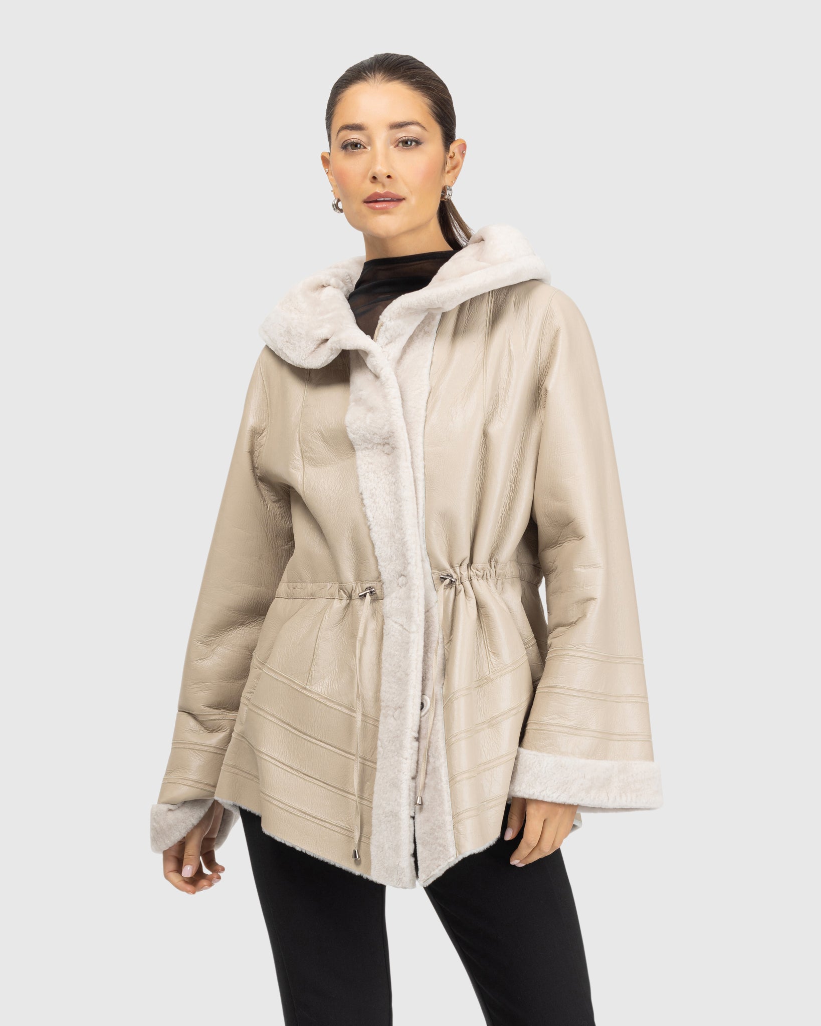 Reversible Textured Shearling Lamb Jacket