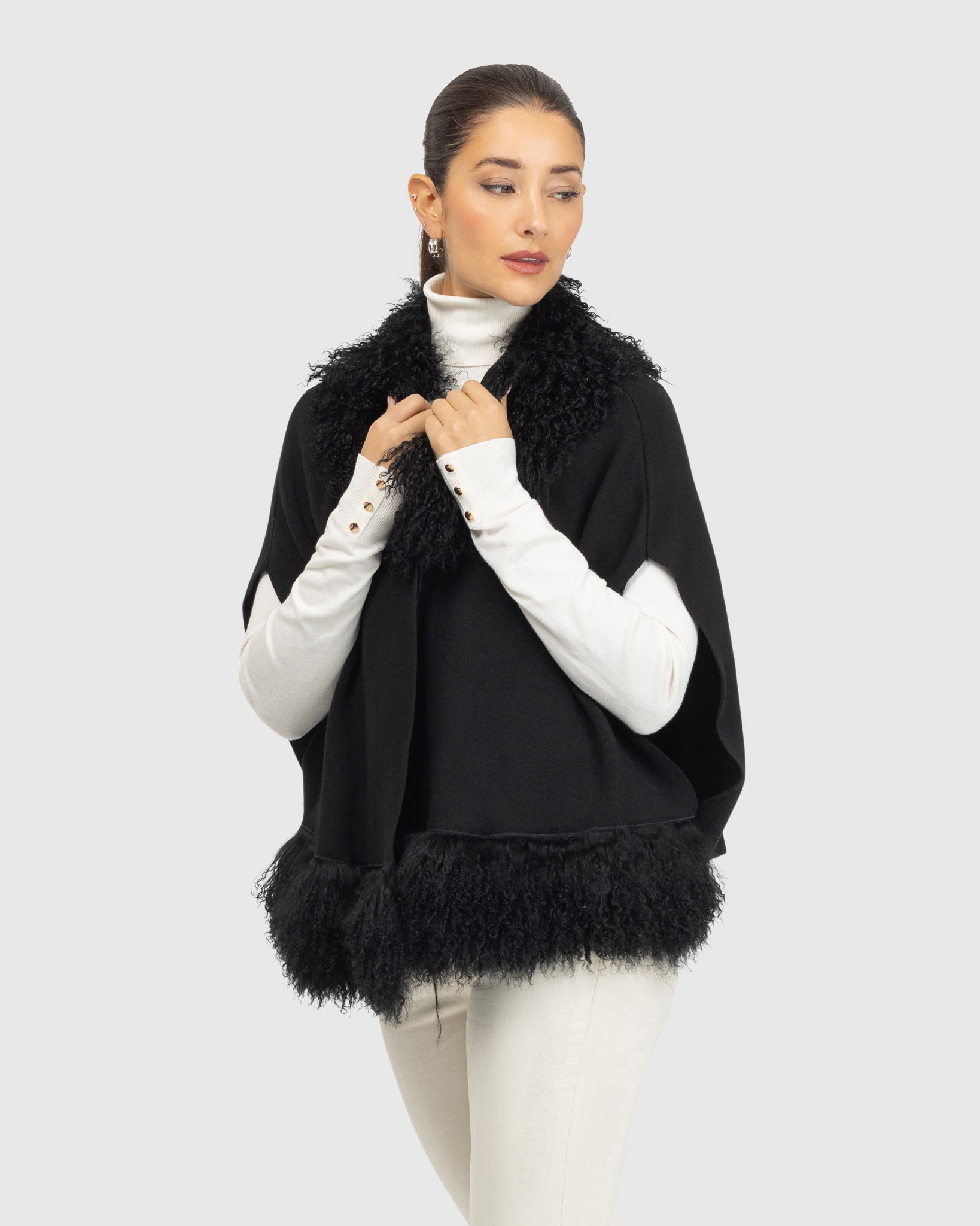 Knit Vest with Mongolian (Tg) Shearling Lamb Trim