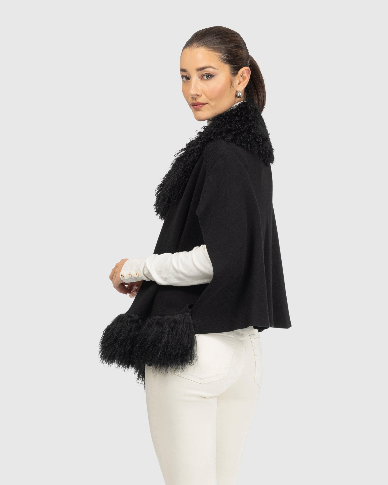 Knit Vest with Mongolian (Tg) Shearling Lamb Trim