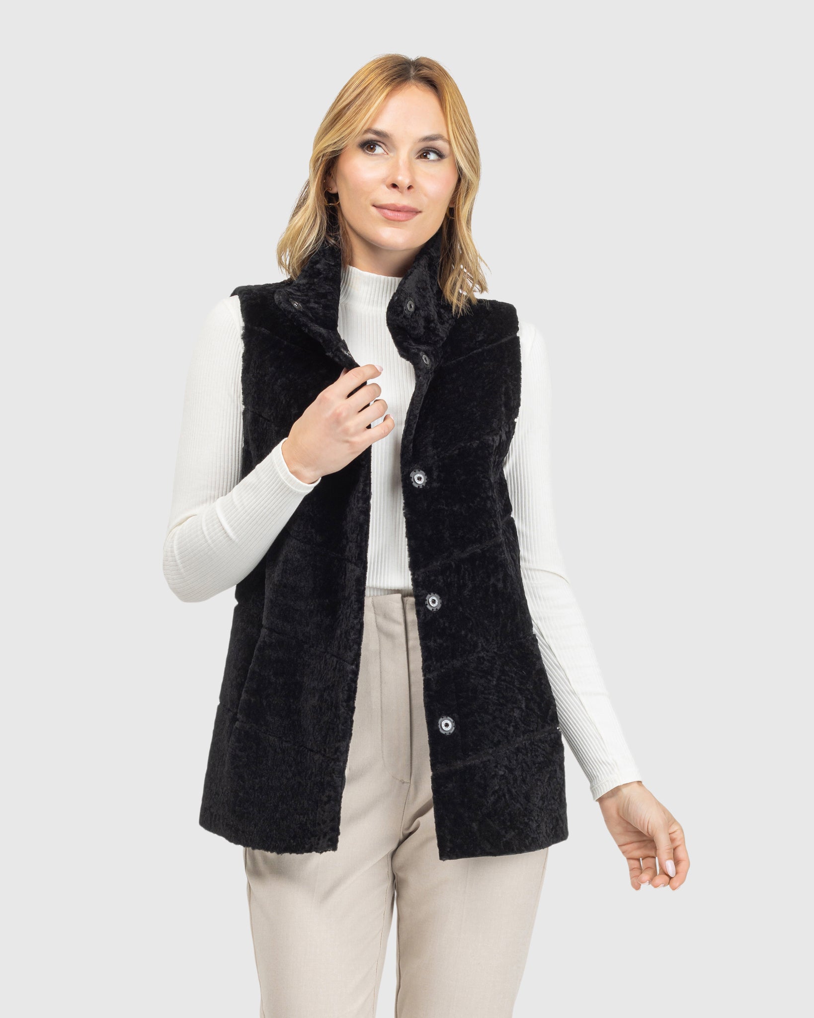 Reversible Textured Shearling Lamb Vest