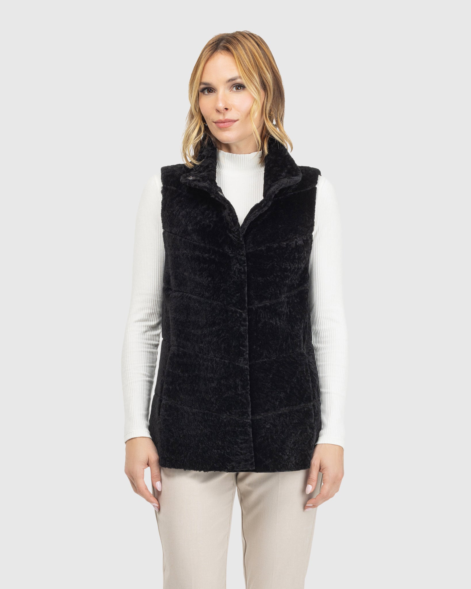 Reversible Textured Shearling Lamb Vest