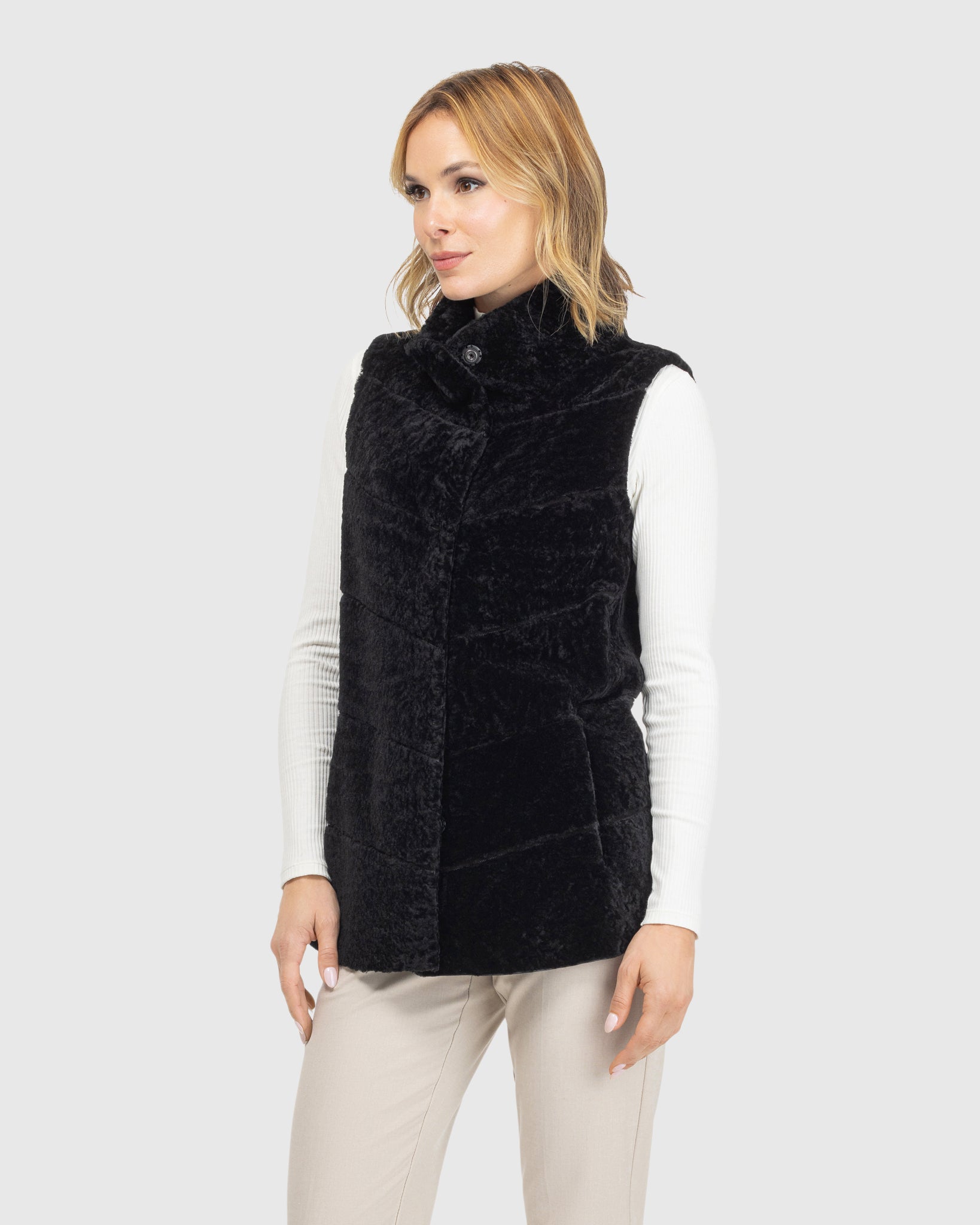 Reversible Textured Shearling Lamb Vest