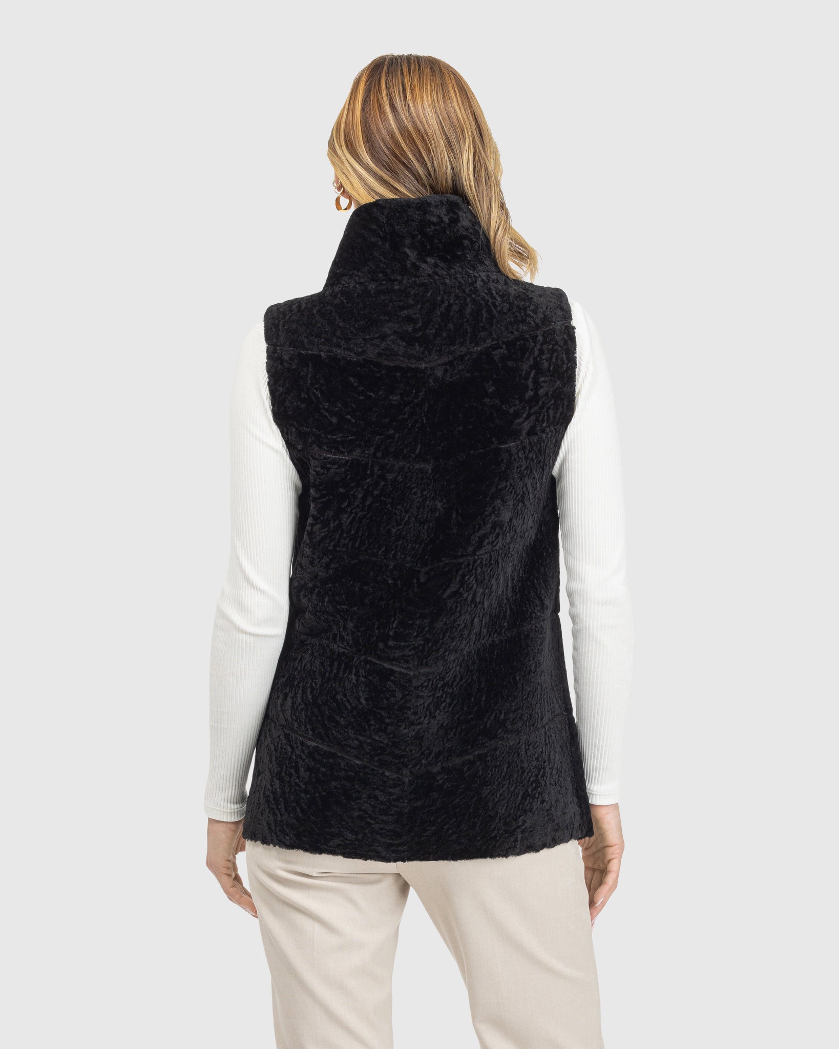 Reversible Textured Shearling Lamb Vest