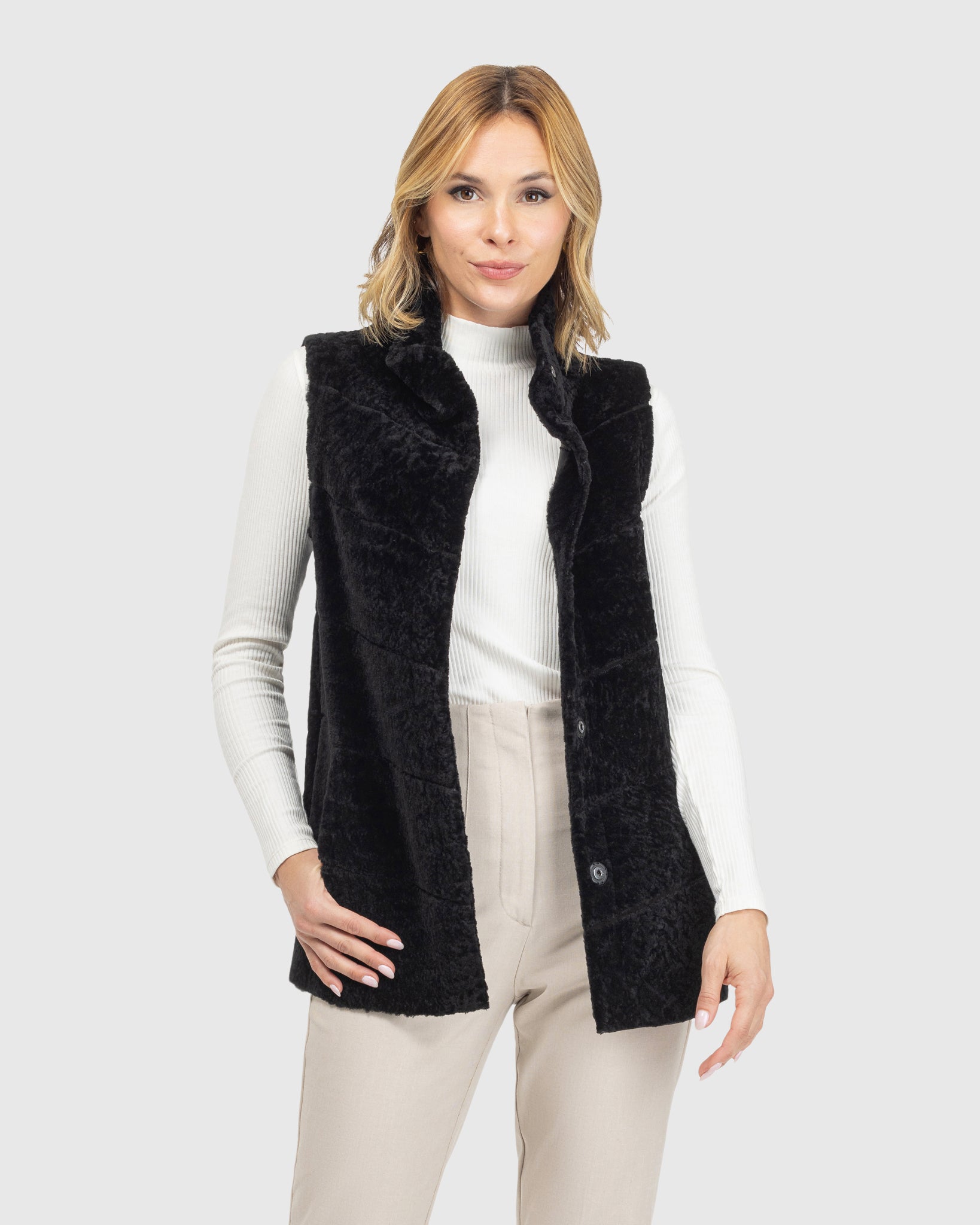 Reversible Textured Shearling Lamb Vest