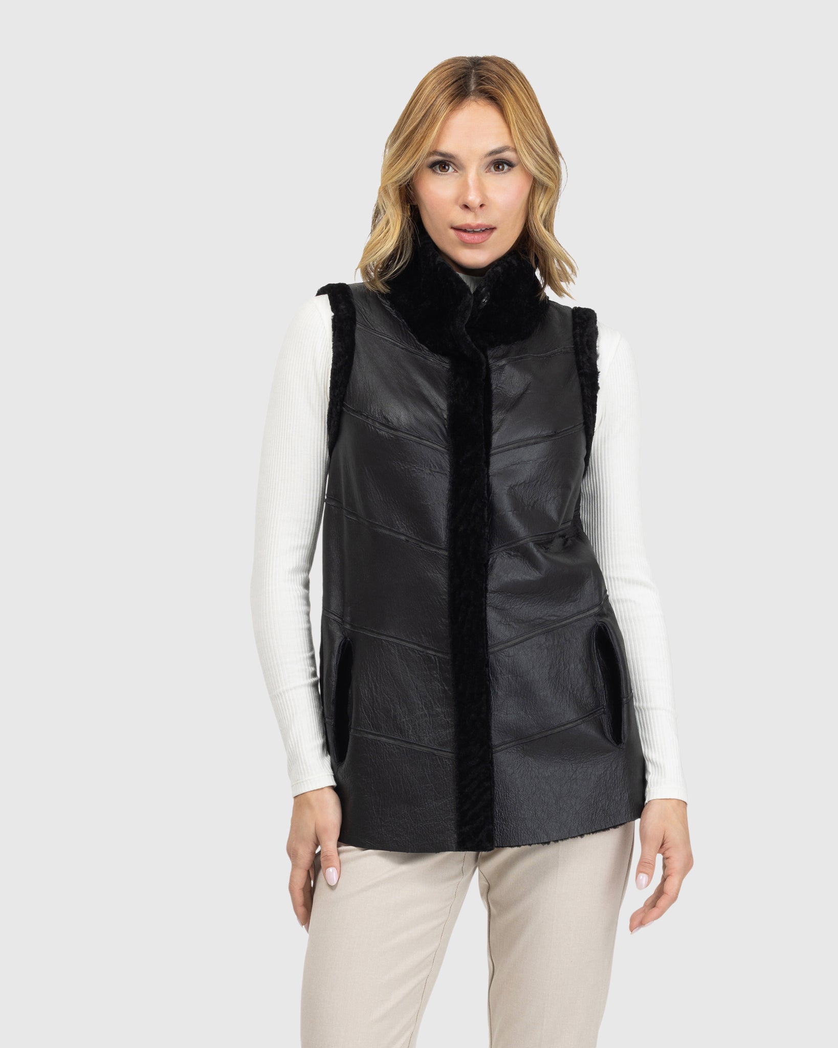 Reversible Textured Shearling Lamb Vest