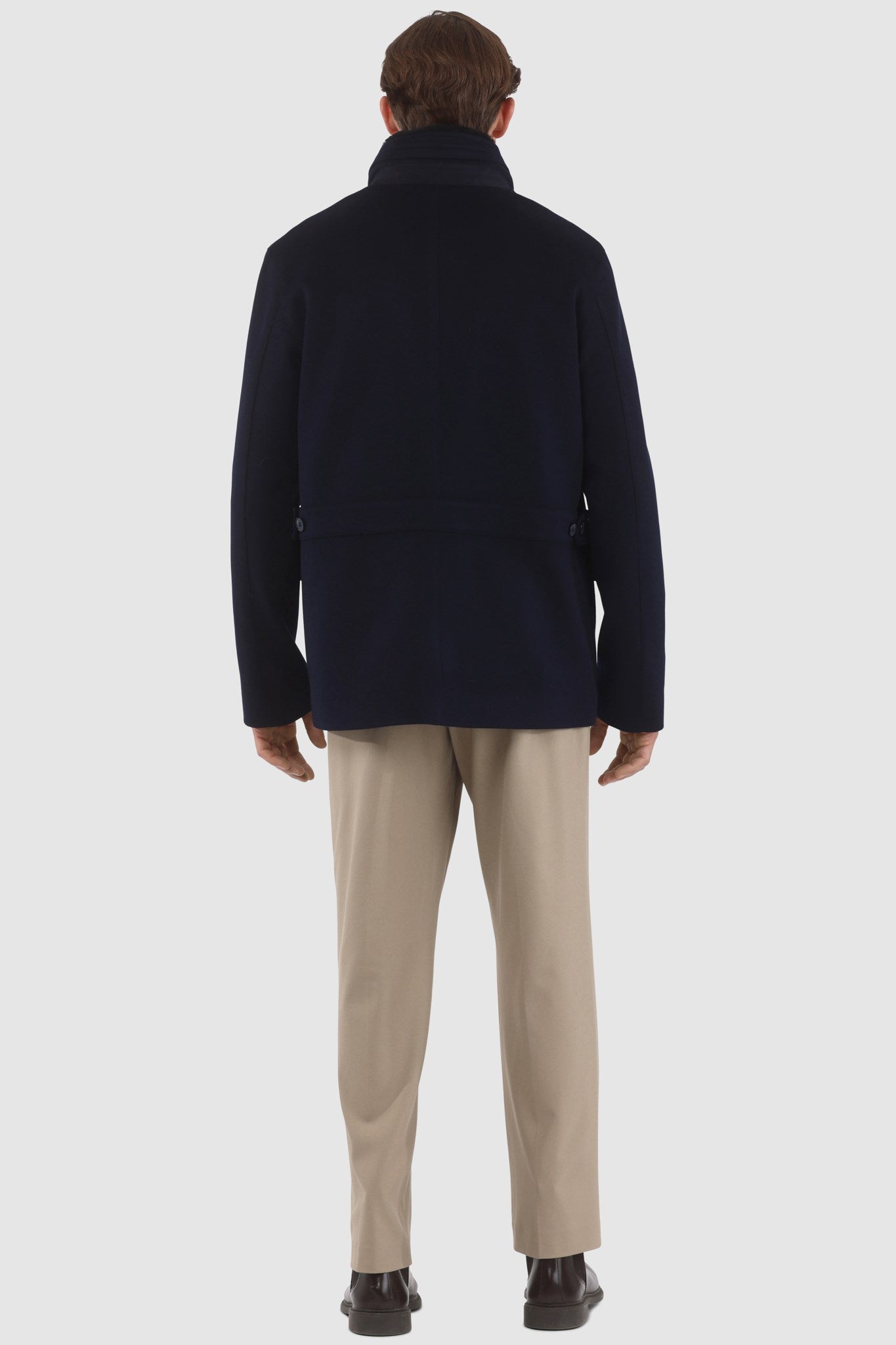 Veste pour homme confectionnée en laine Loro Piana avec col amovible en peau lainée d'agneau sélectionnée