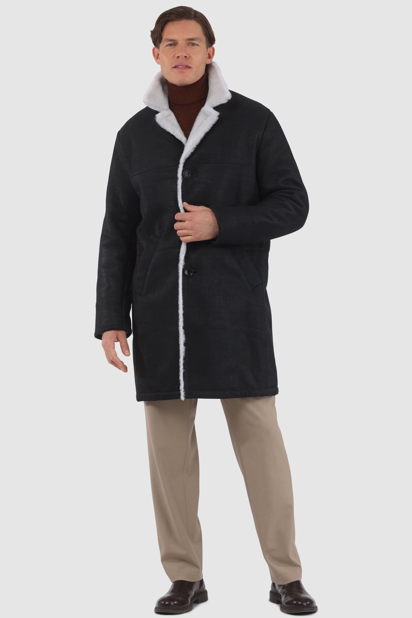 Manteau court en peau d'agneau mérinos pour homme