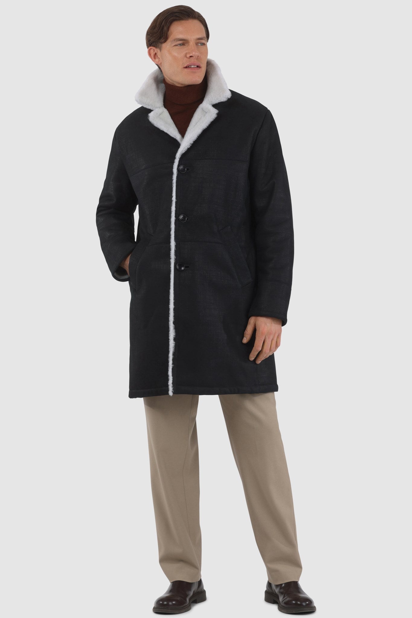 Manteau court en peau d'agneau mérinos pour homme
