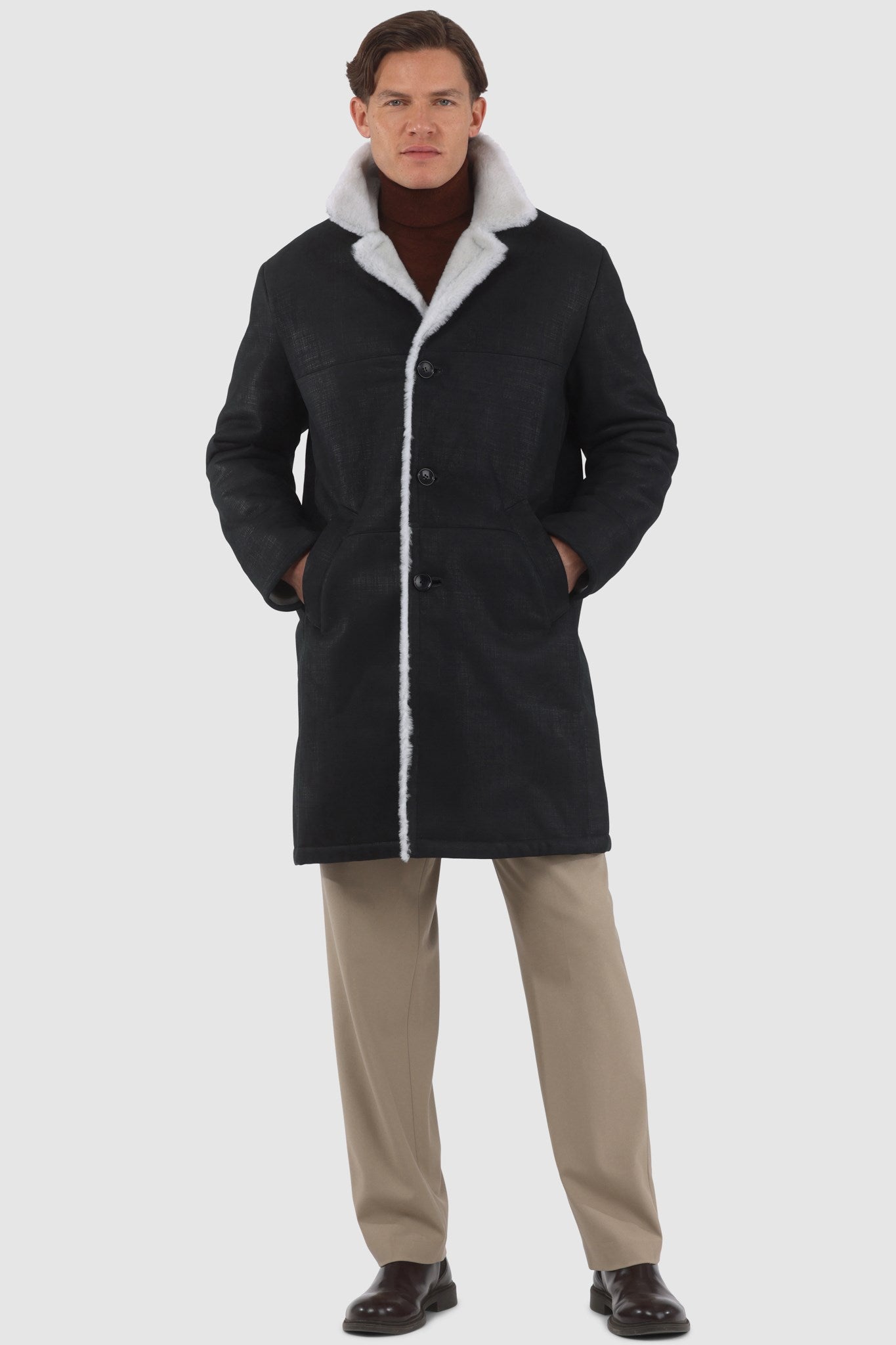 Manteau court en peau d'agneau mérinos pour homme