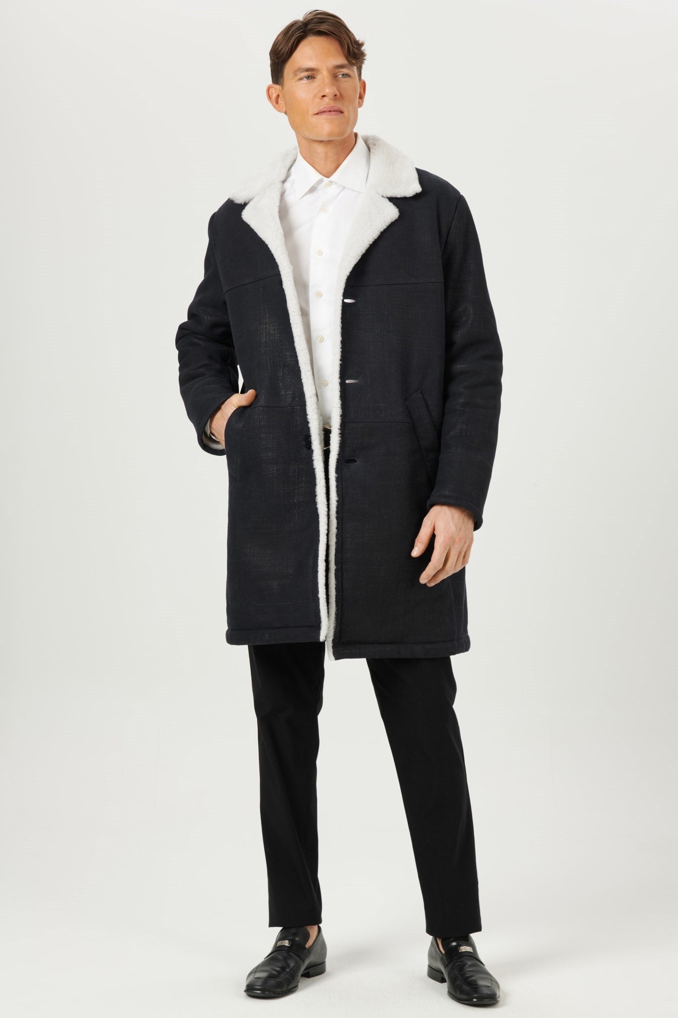 Manteau court en peau d'agneau mérinos pour homme