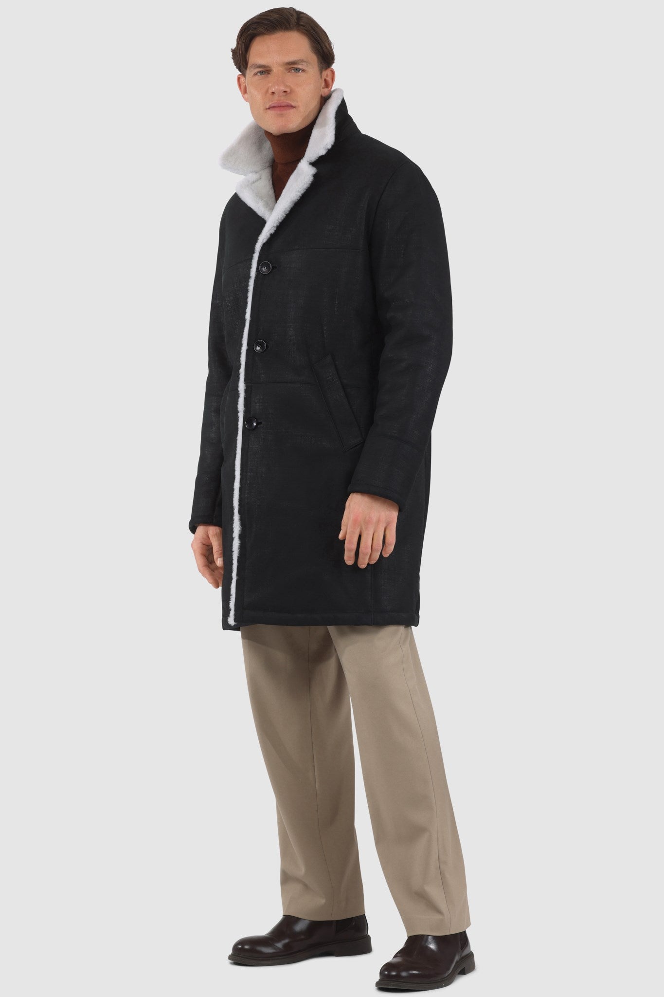 Manteau court en peau d'agneau mérinos pour homme