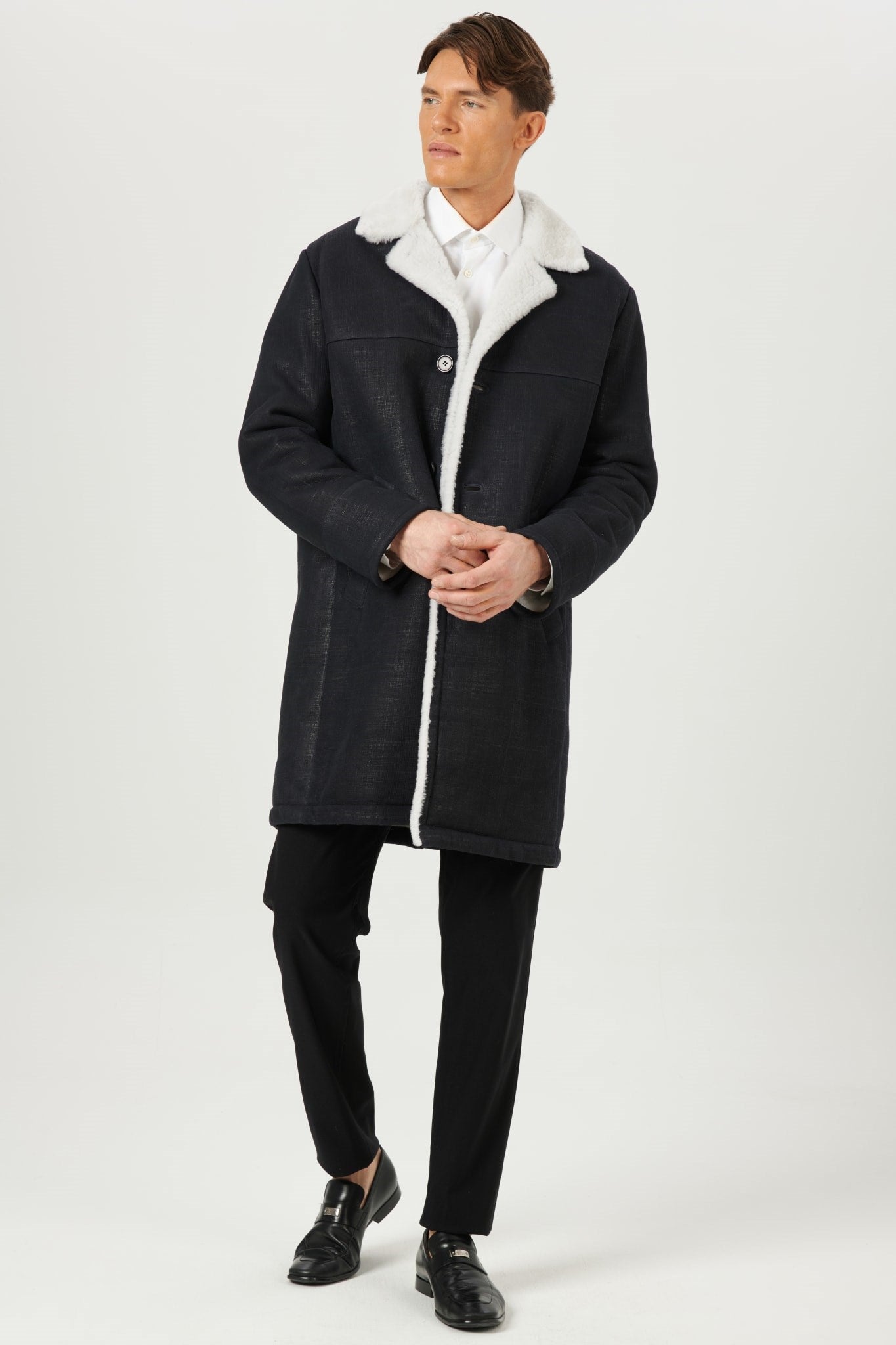 Manteau court en peau d'agneau mérinos pour homme