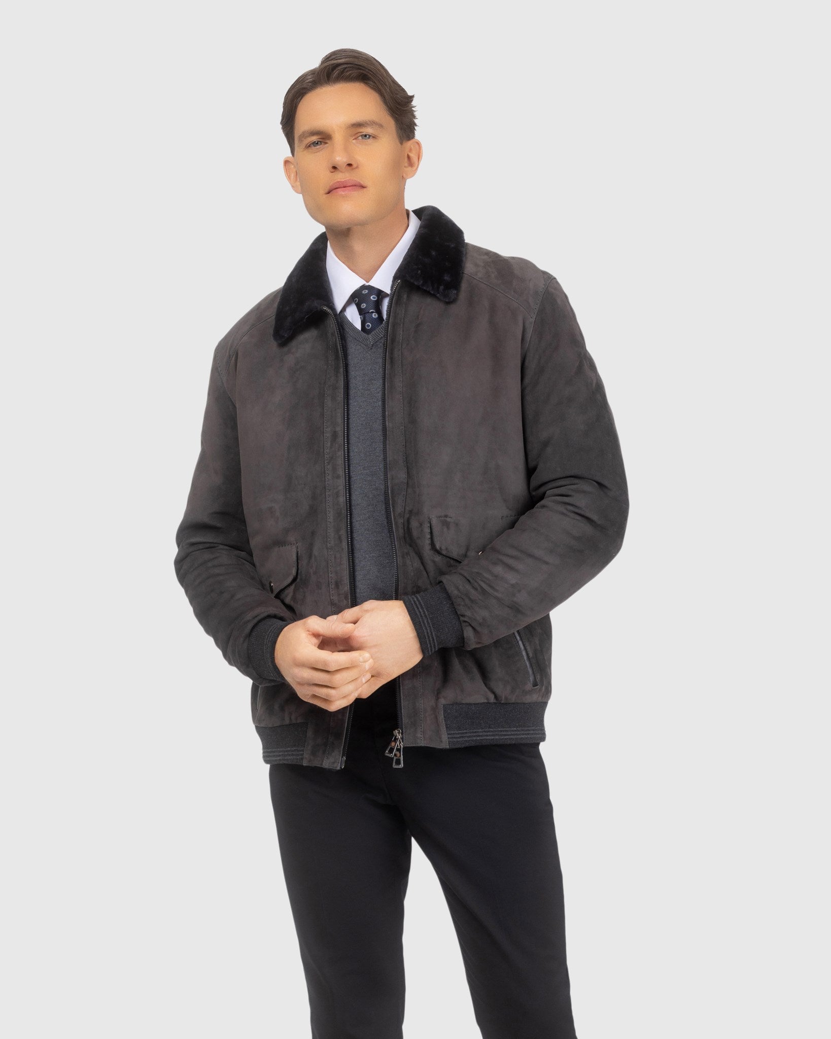 Mens Suede Jacket with Select Shearling Lamb Lining