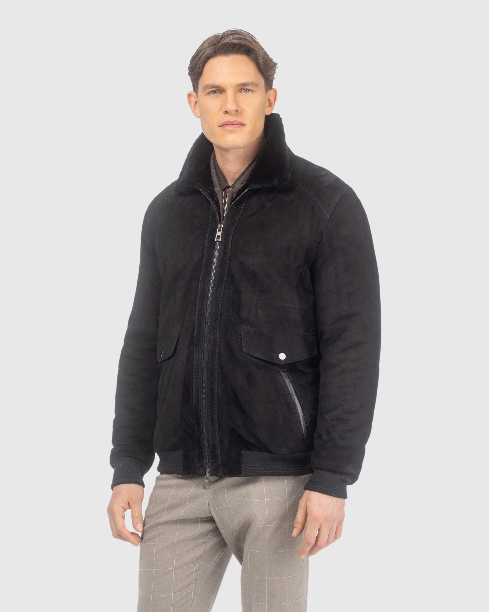 Mens Suede Jacket with Select Shearling Lamb Lining