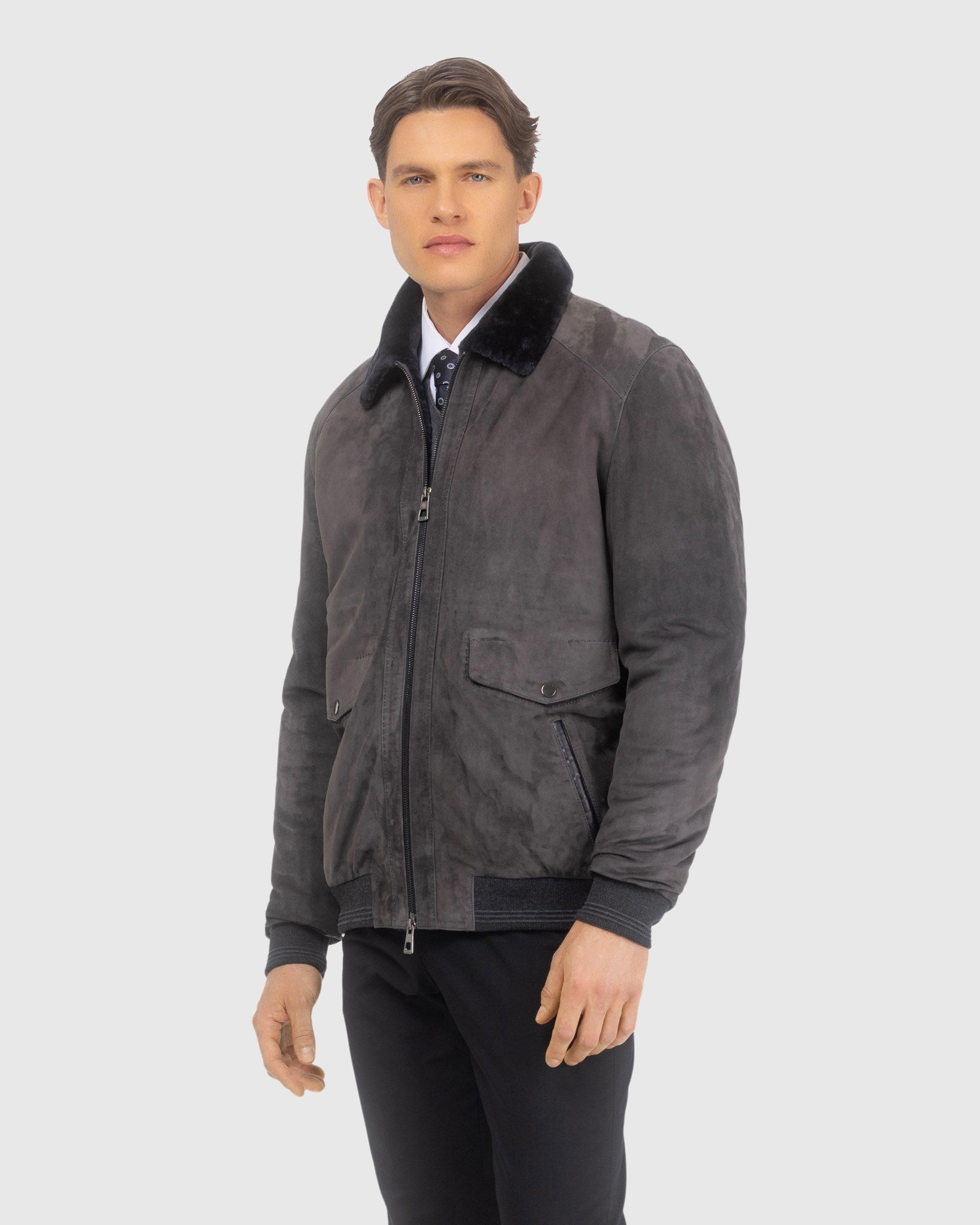 Mens Suede Jacket with Select Shearling Lamb Lining