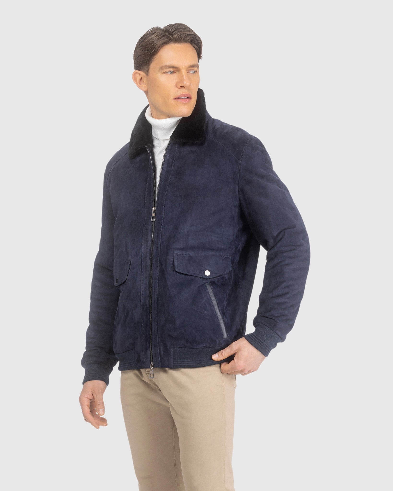 Mens Suede Jacket with Select Shearling Lamb Lining