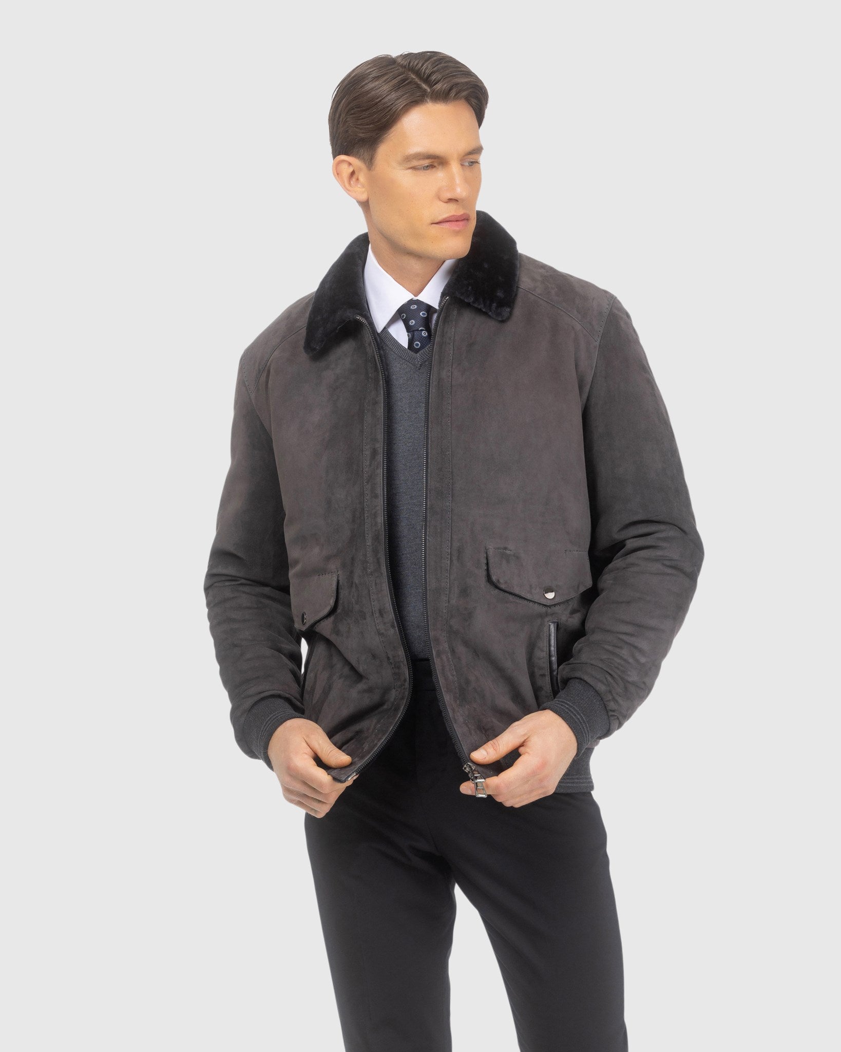 Mens Suede Jacket with Select Shearling Lamb Lining