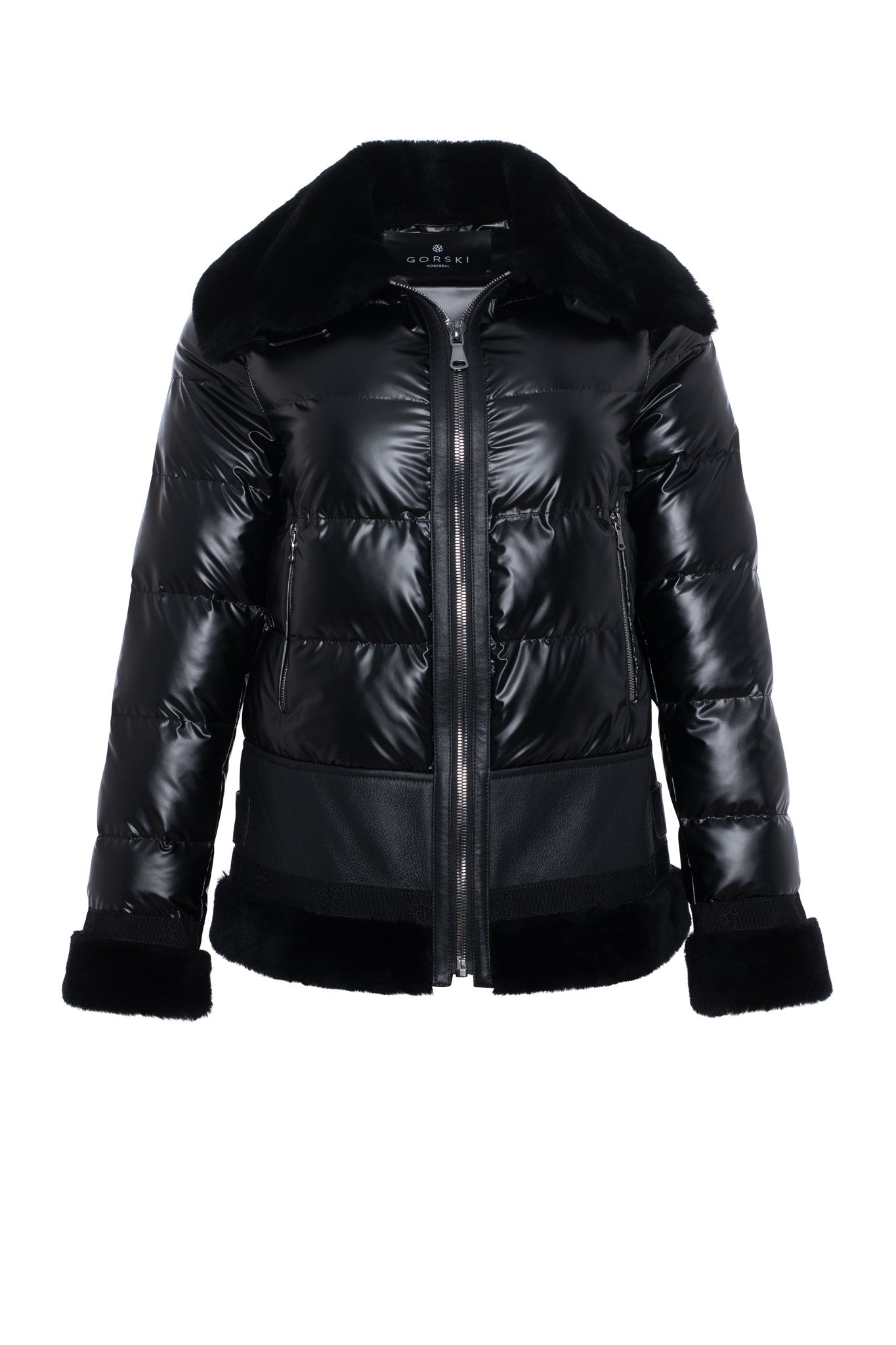 Veste matelassée avec bordure en peau d'agneau mérinos