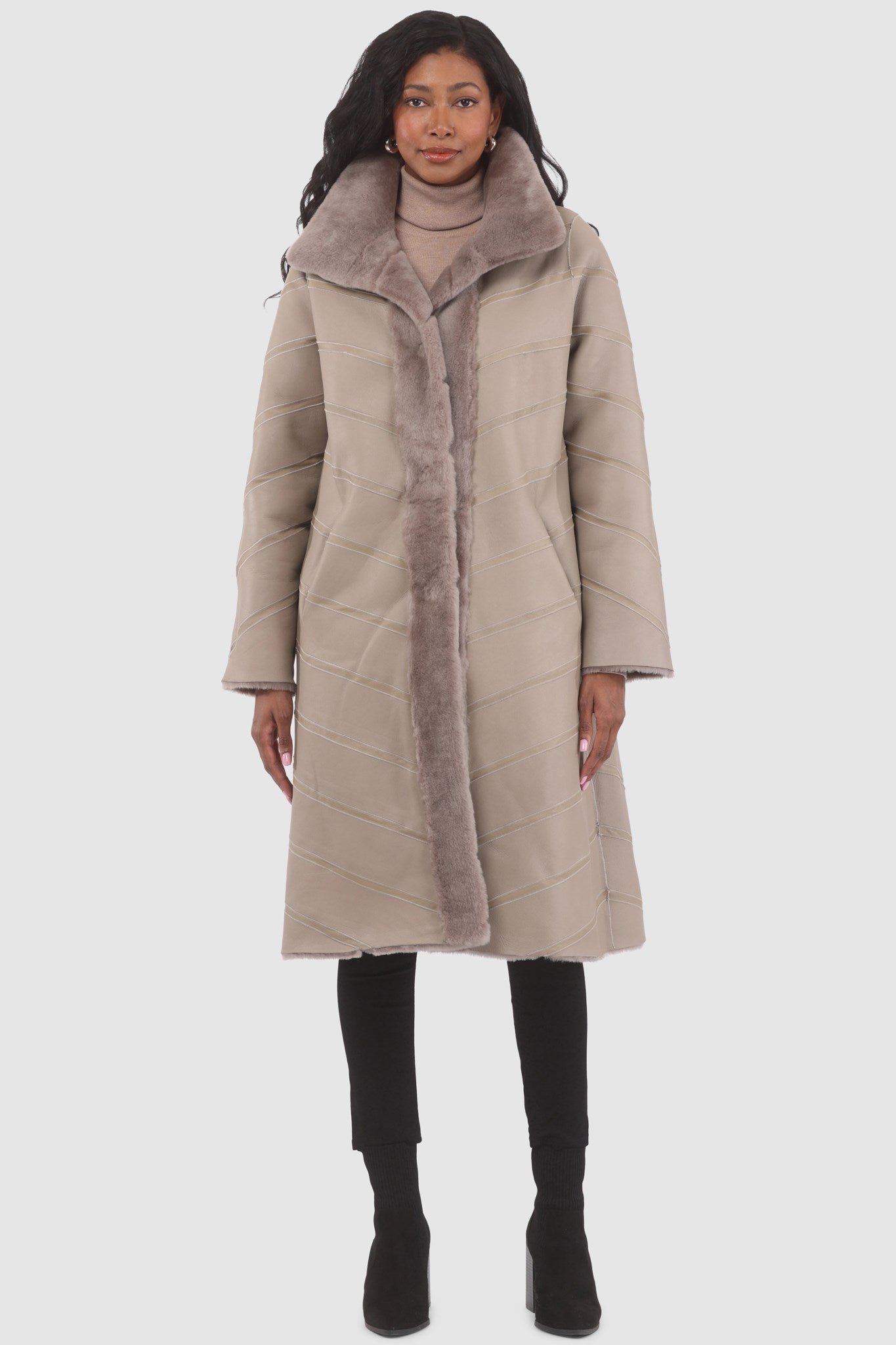 Reversible Merino Shearling Lamb Chevron Short Coat