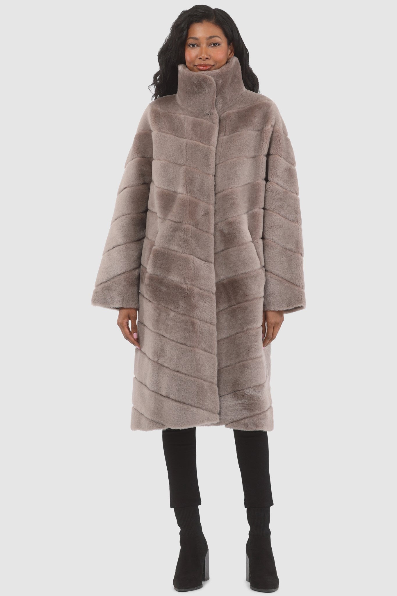 Reversible Merino Shearling Lamb Chevron Short Coat