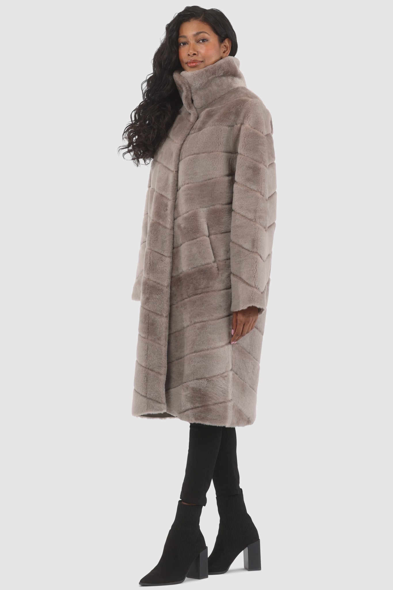 Reversible Merino Shearling Lamb Chevron Short Coat