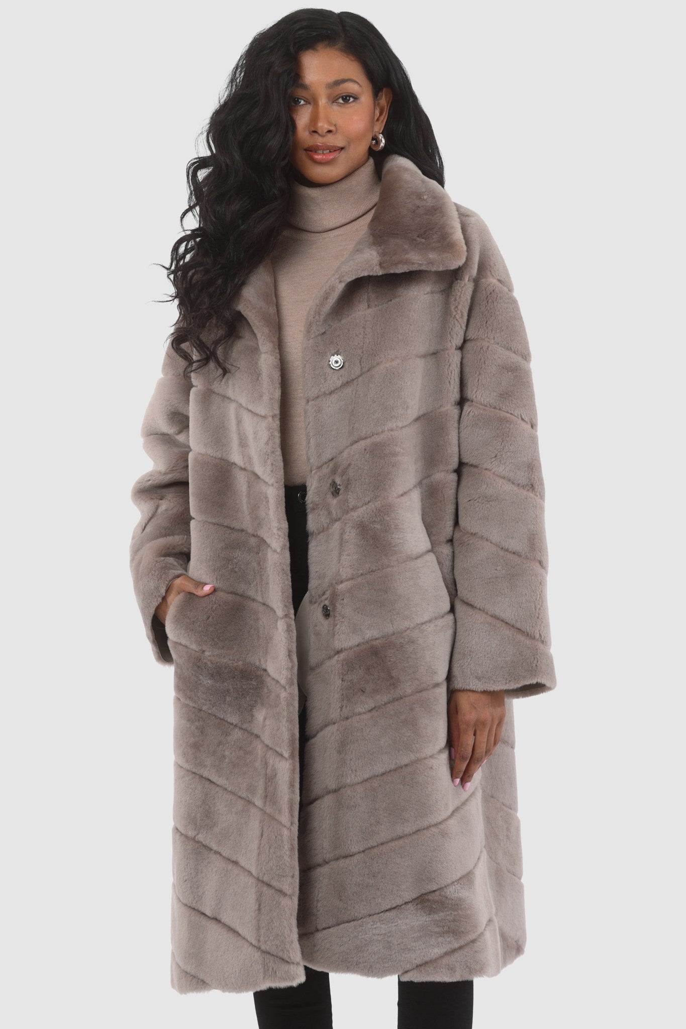 Reversible Merino Shearling Lamb Chevron Short Coat