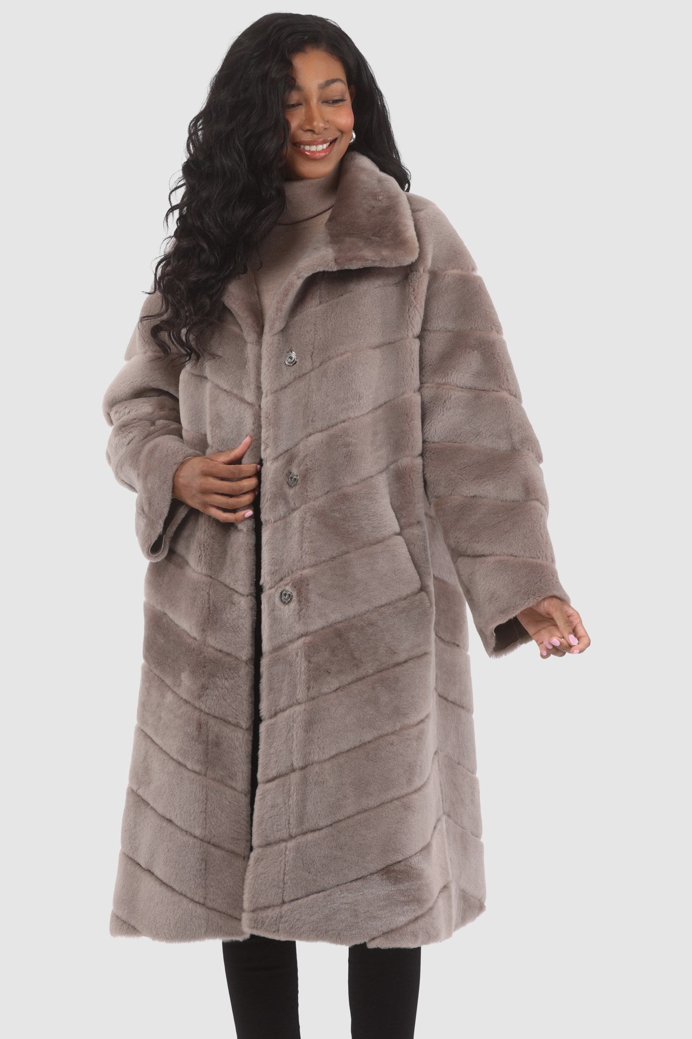 Reversible Merino Shearling Lamb Chevron Short Coat