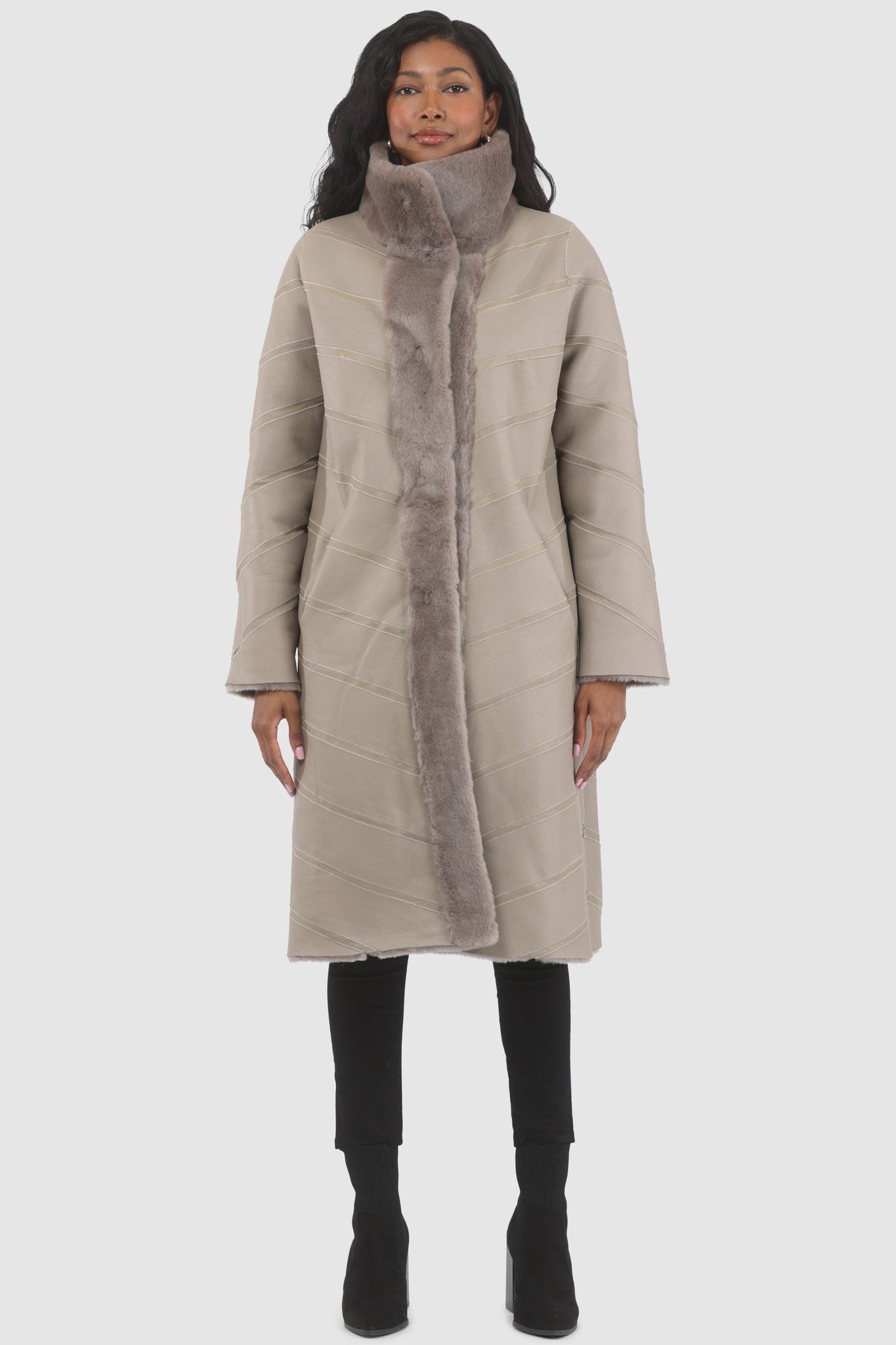 Reversible Merino Shearling Lamb Chevron Short Coat