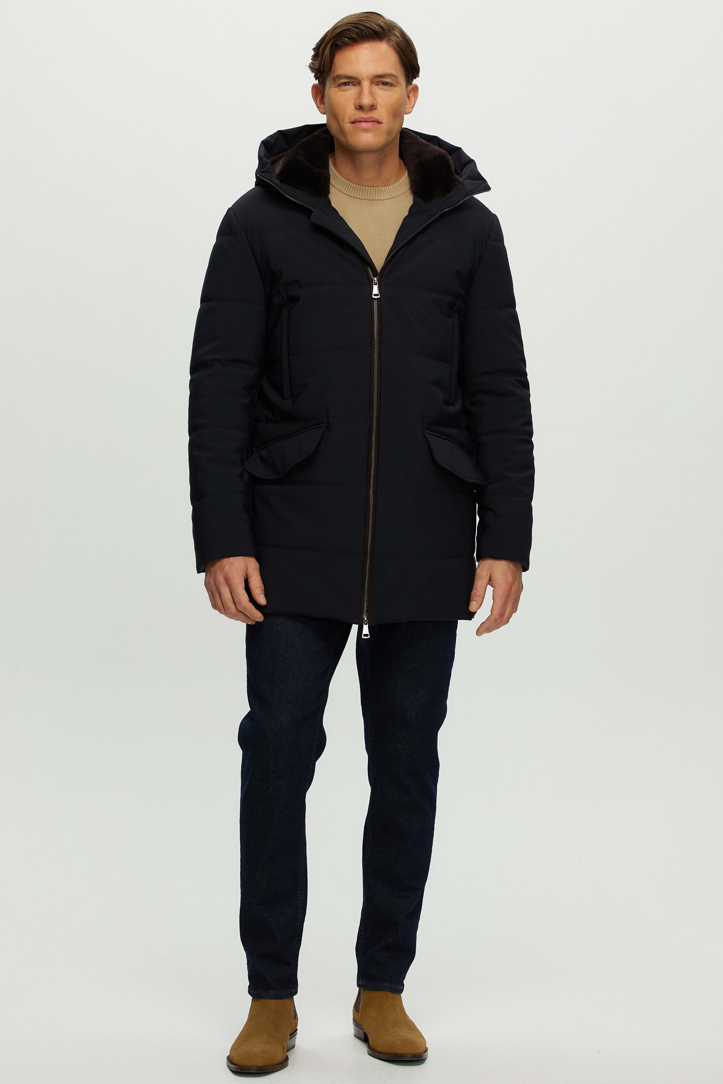 PARKA HOMME AVEC COL EN AGNEAU SHEARLING SÉLECTIONNÉ