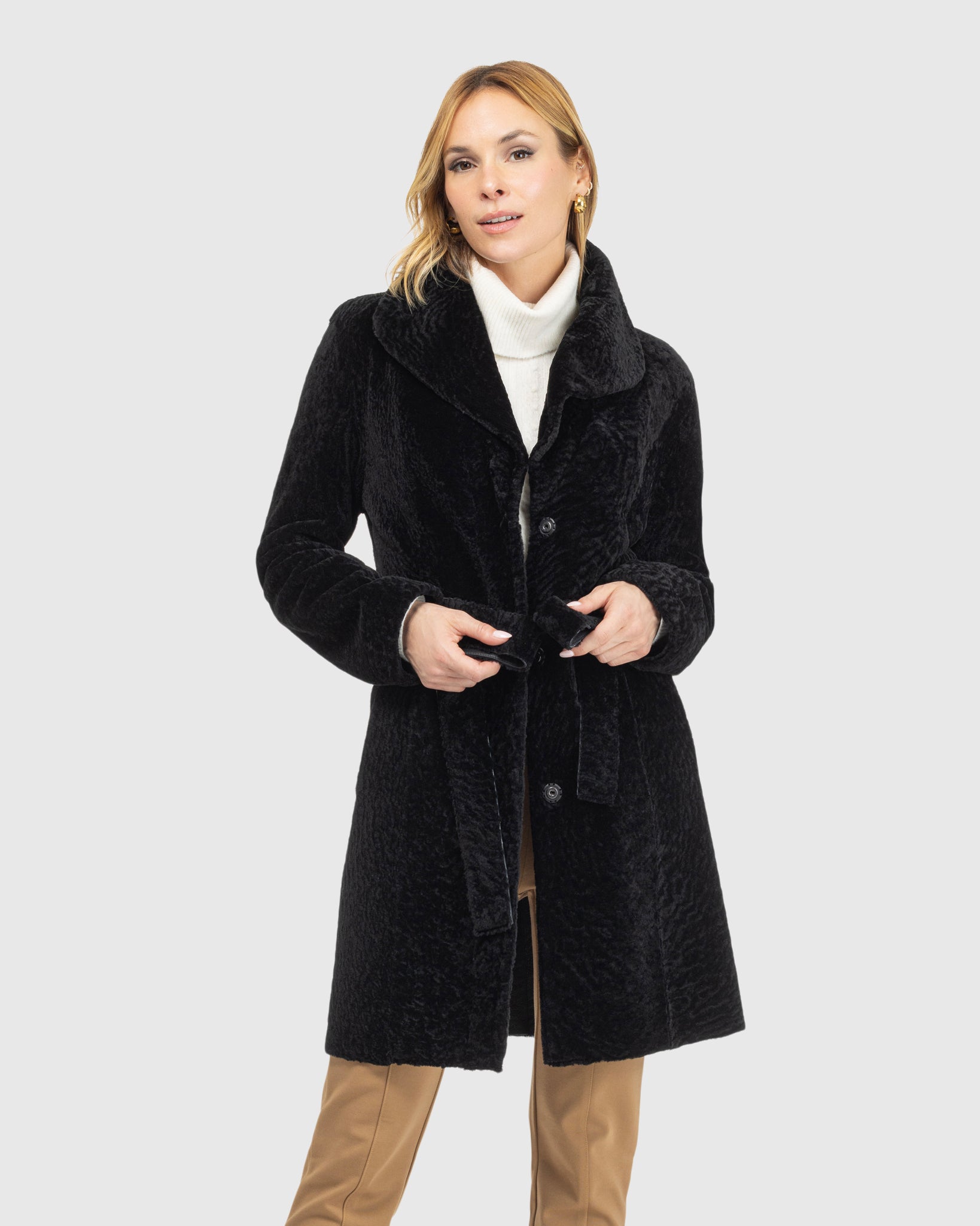 Textured Shearling Lamb Reversible Stroller, Belt