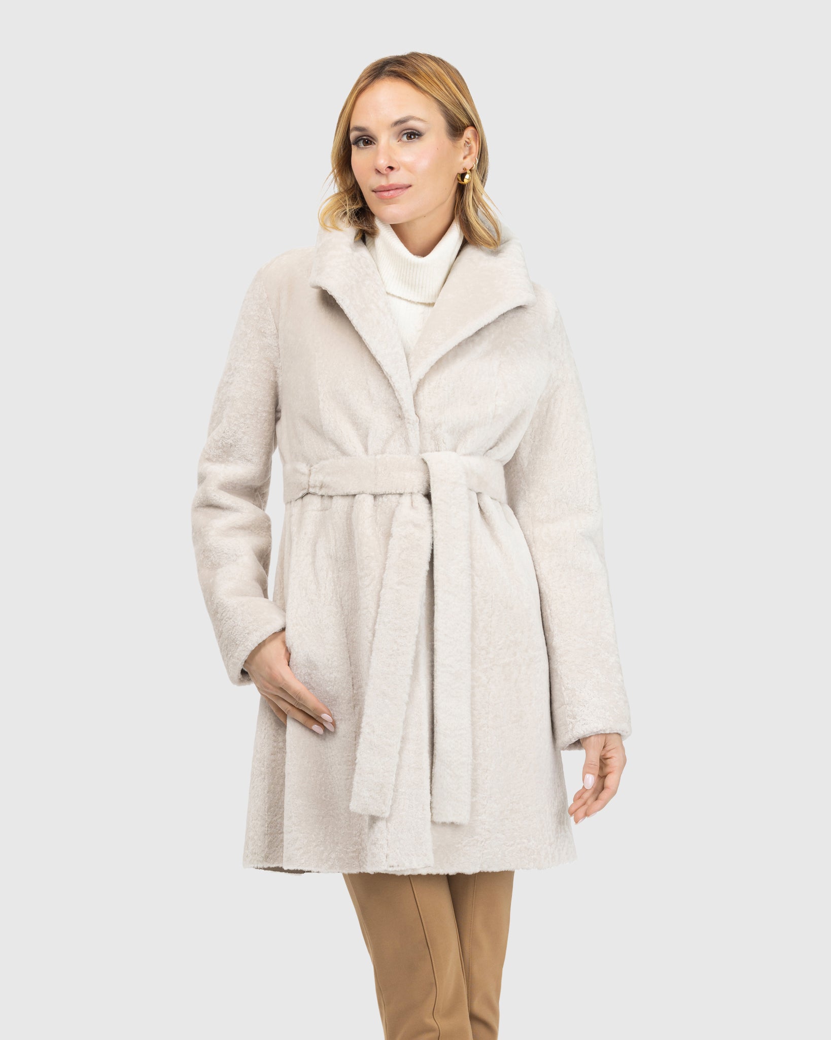 Textured Shearling Lamb Reversible Stroller, Belt