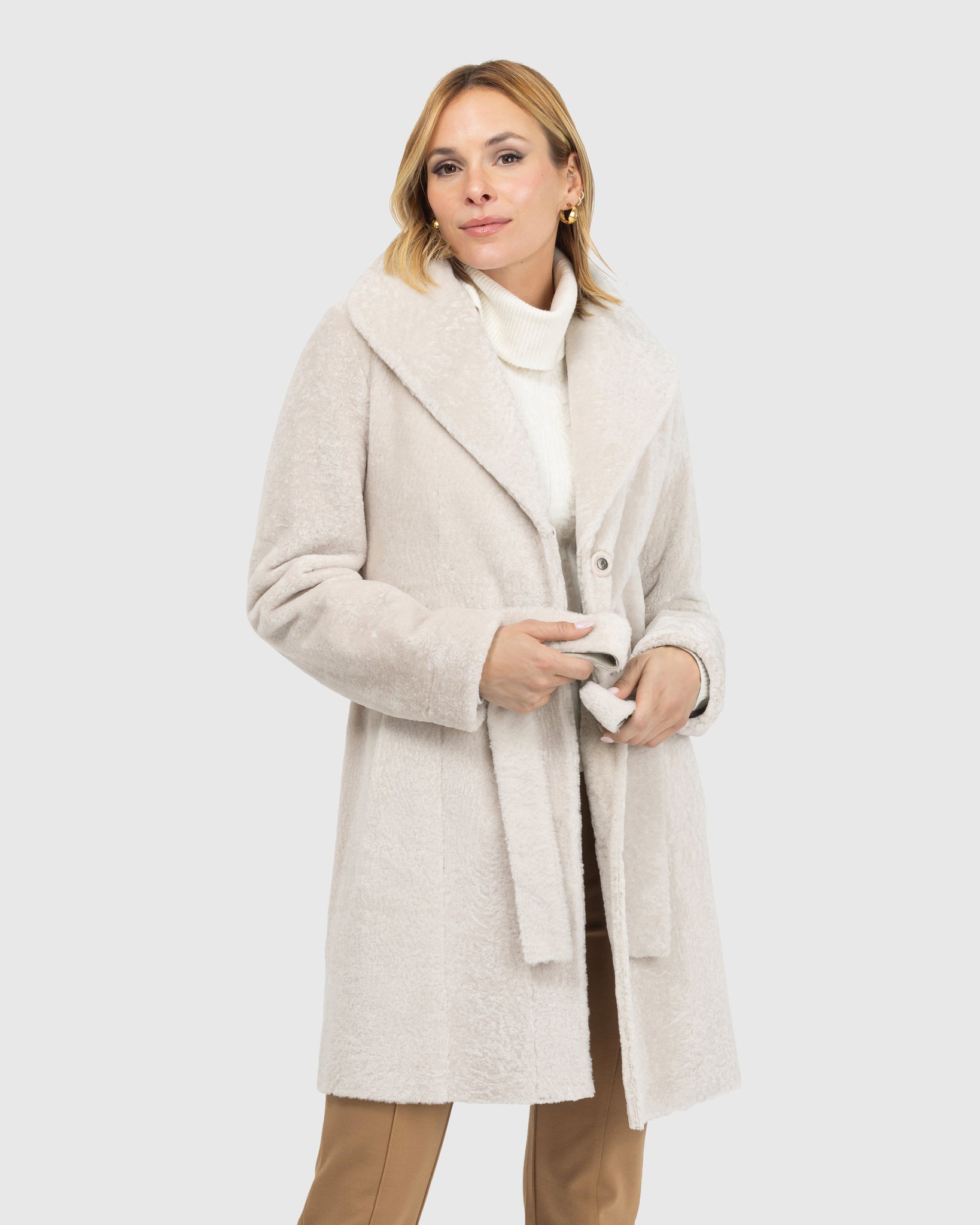 Textured Shearling Lamb Reversible Stroller, Belt
