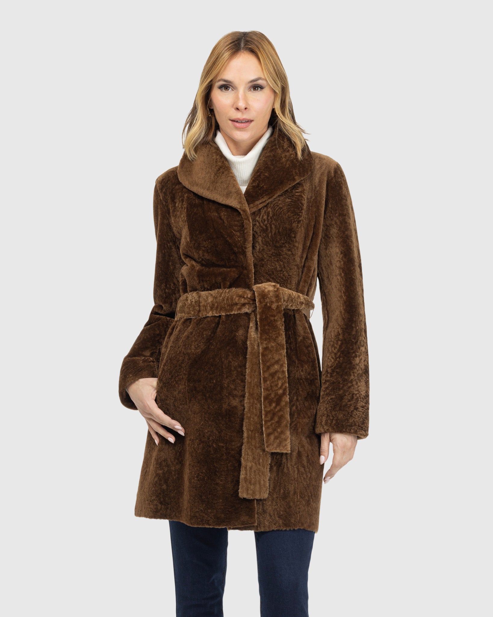 Textured Shearling Lamb Reversible Stroller, Belt