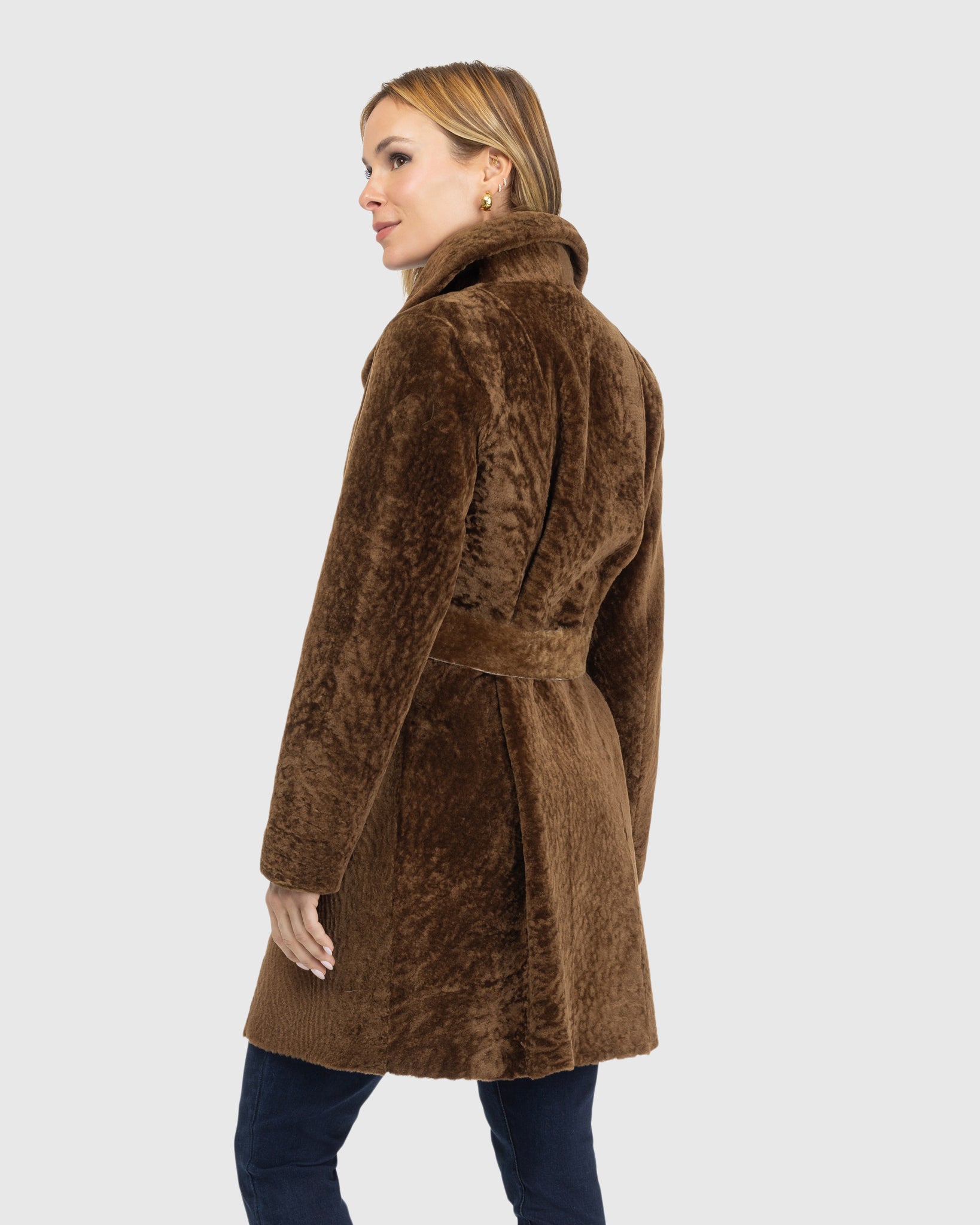 Textured Shearling Lamb Reversible Stroller, Belt