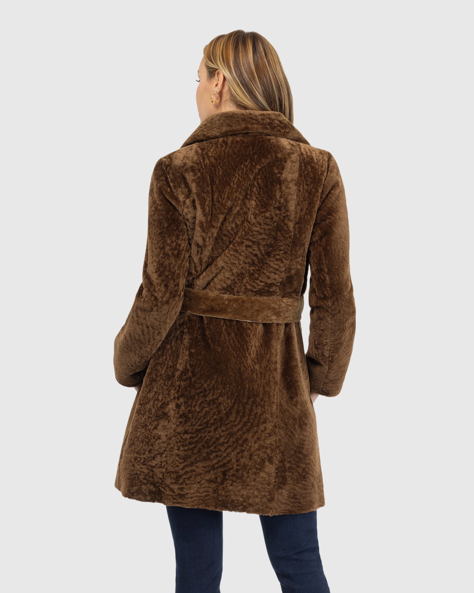 Textured Shearling Lamb Reversible Stroller, Belt