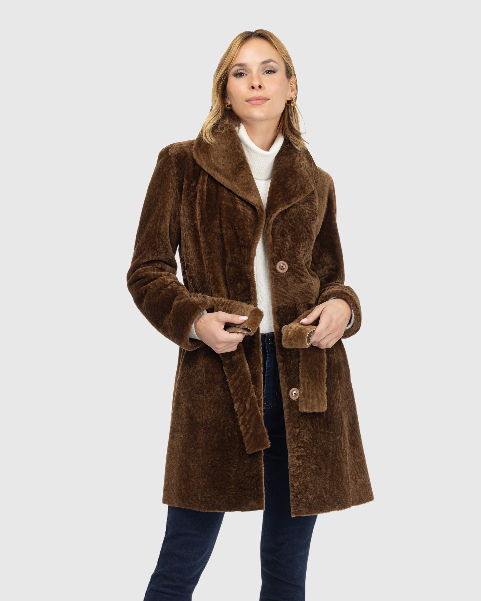 Textured Shearling Lamb Reversible Stroller, Belt
