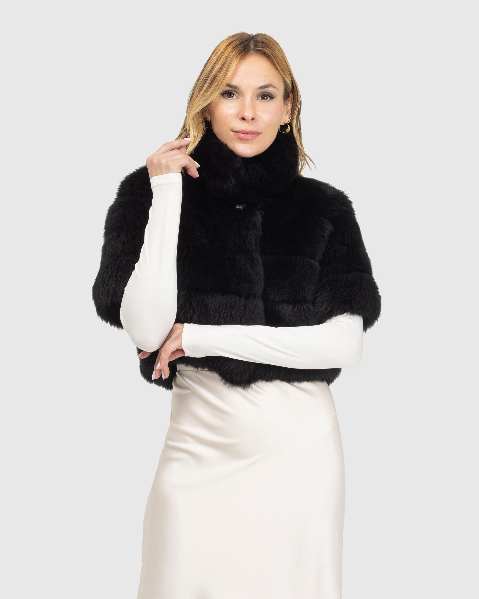 Reversible Merinillo Shearling Lamb Bolero with Cropped Sleeves