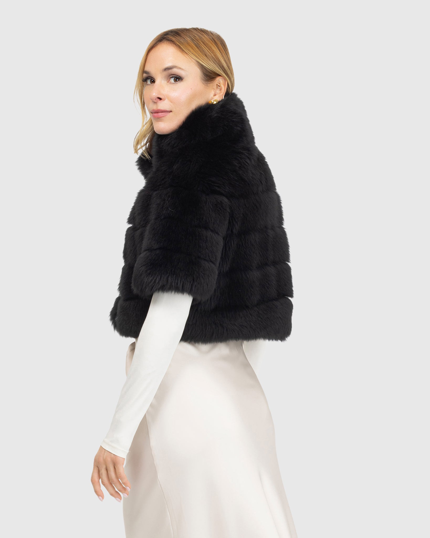 Reversible Merinillo Shearling Lamb Bolero with Cropped Sleeves